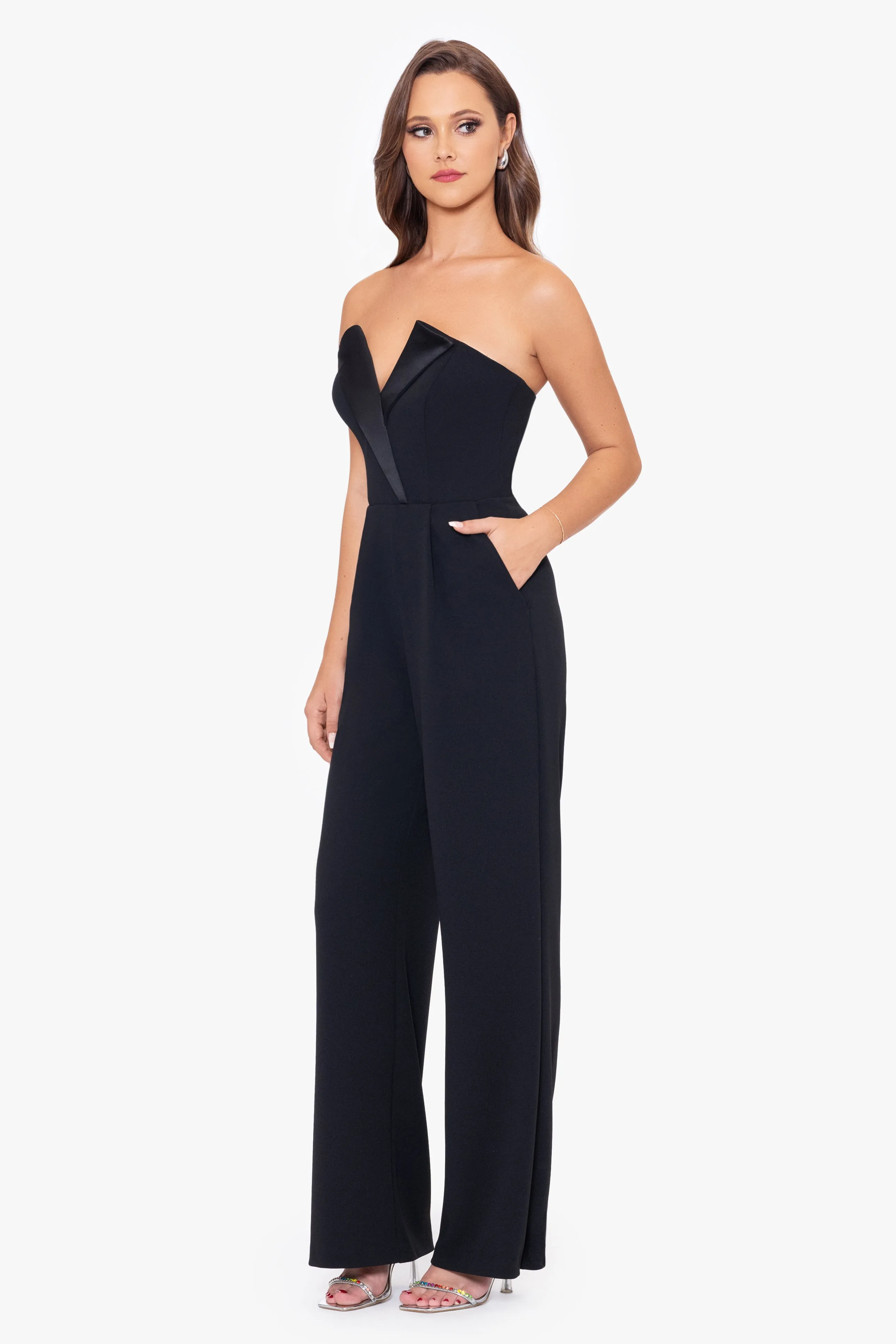 Petite Tasha Long Strapless Tuxedo Jumpsuit