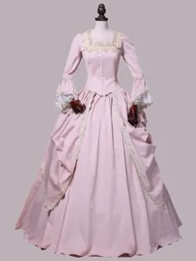 Pink  Retro Tudor Dress Costumes  Ruffles Polyester Skirt Women's Marie Antoinette Costume Retro Set Party Prom Dress