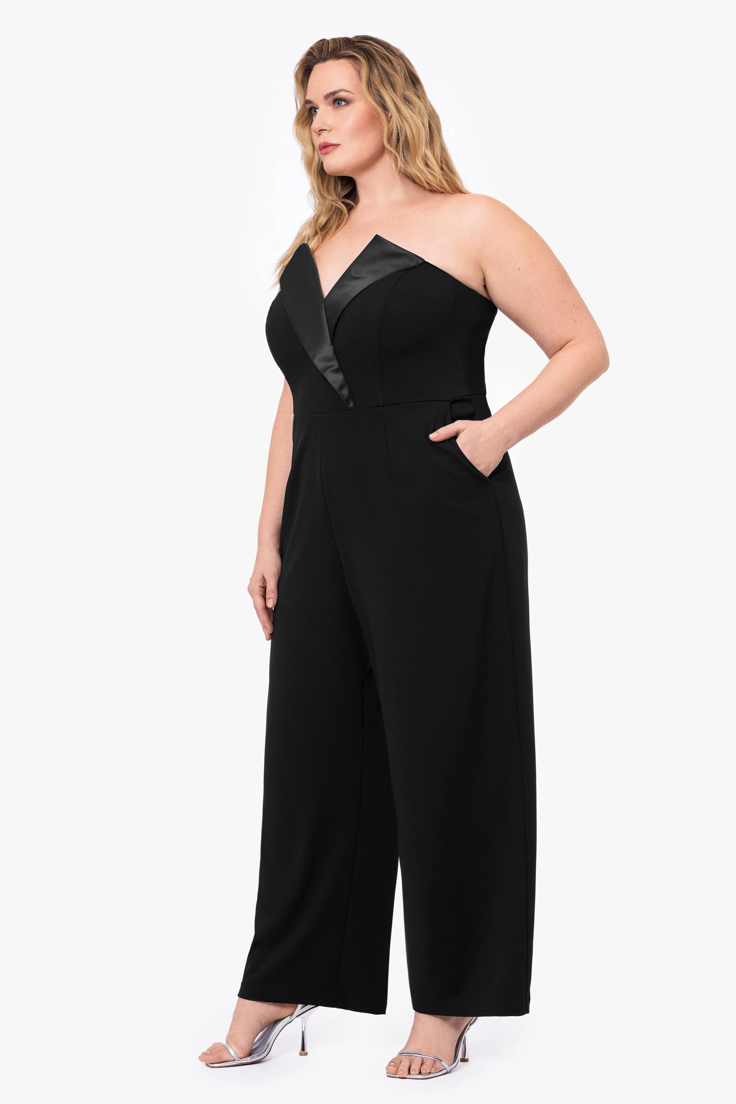 Plus Tasha Long Strapless Tuxedo Jumpsuit