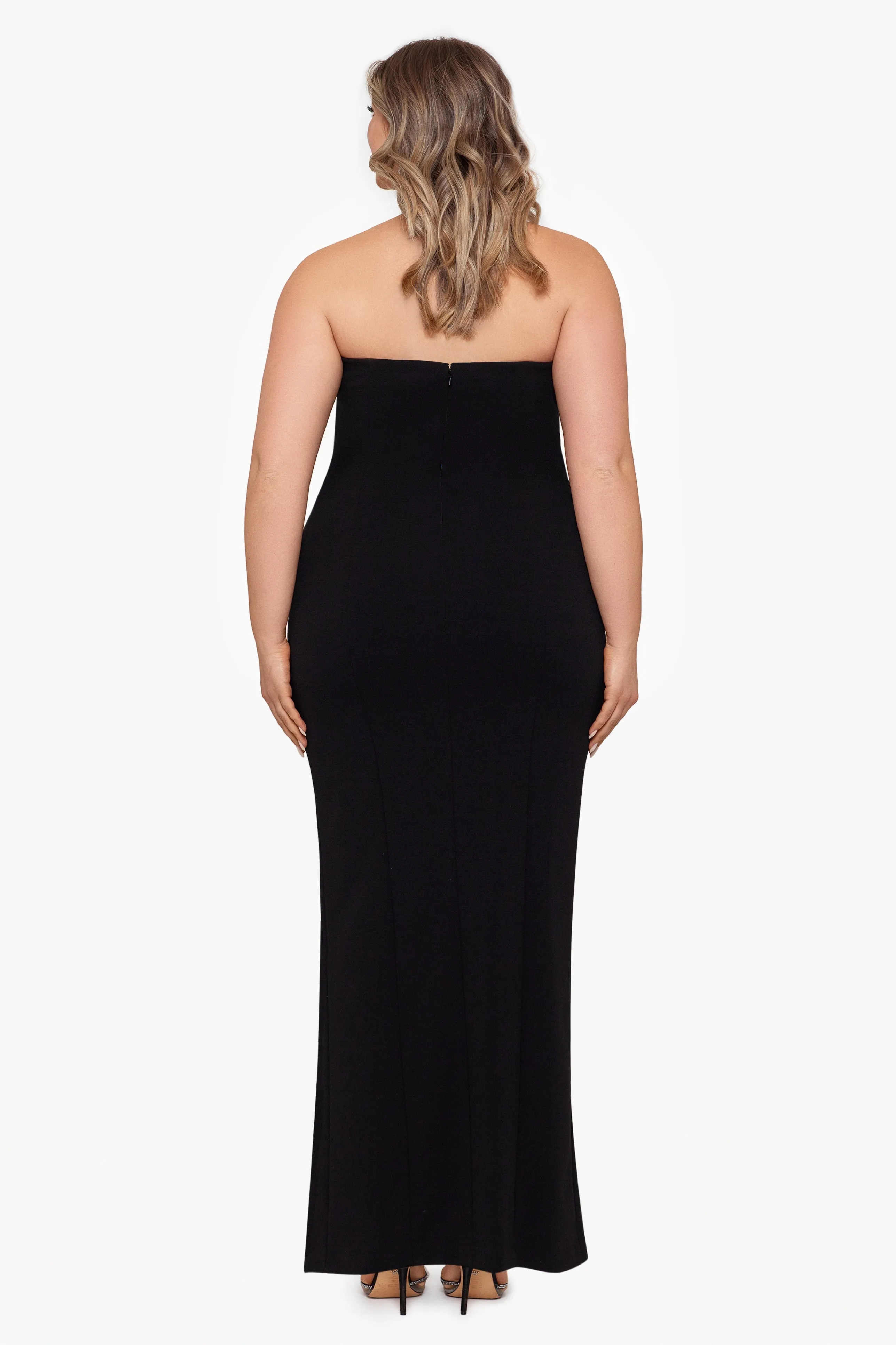 Plus Violette Long Strapless V Neck Tuxedo Dress