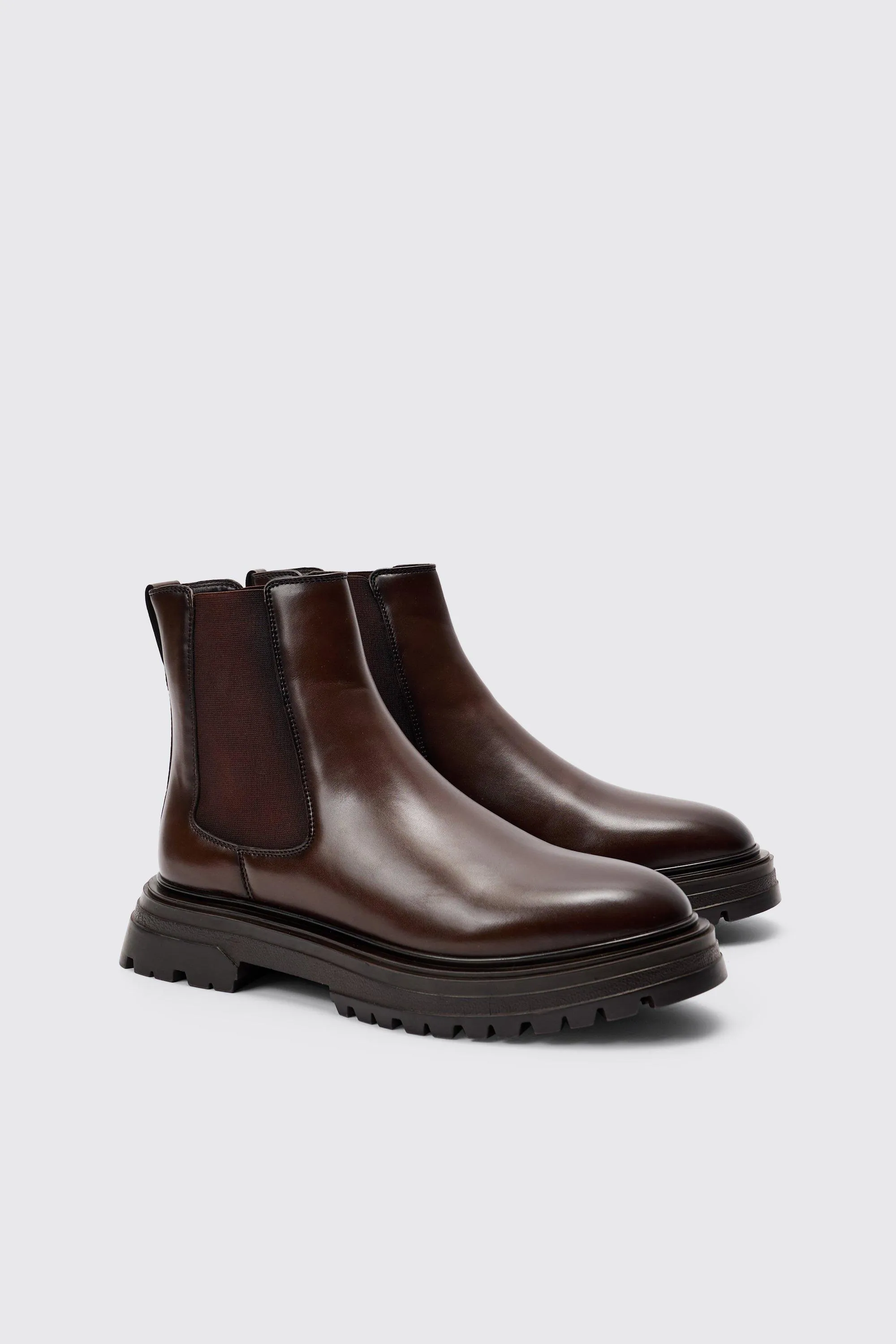 PU Chunky Sole Chelsea Boot In Brown