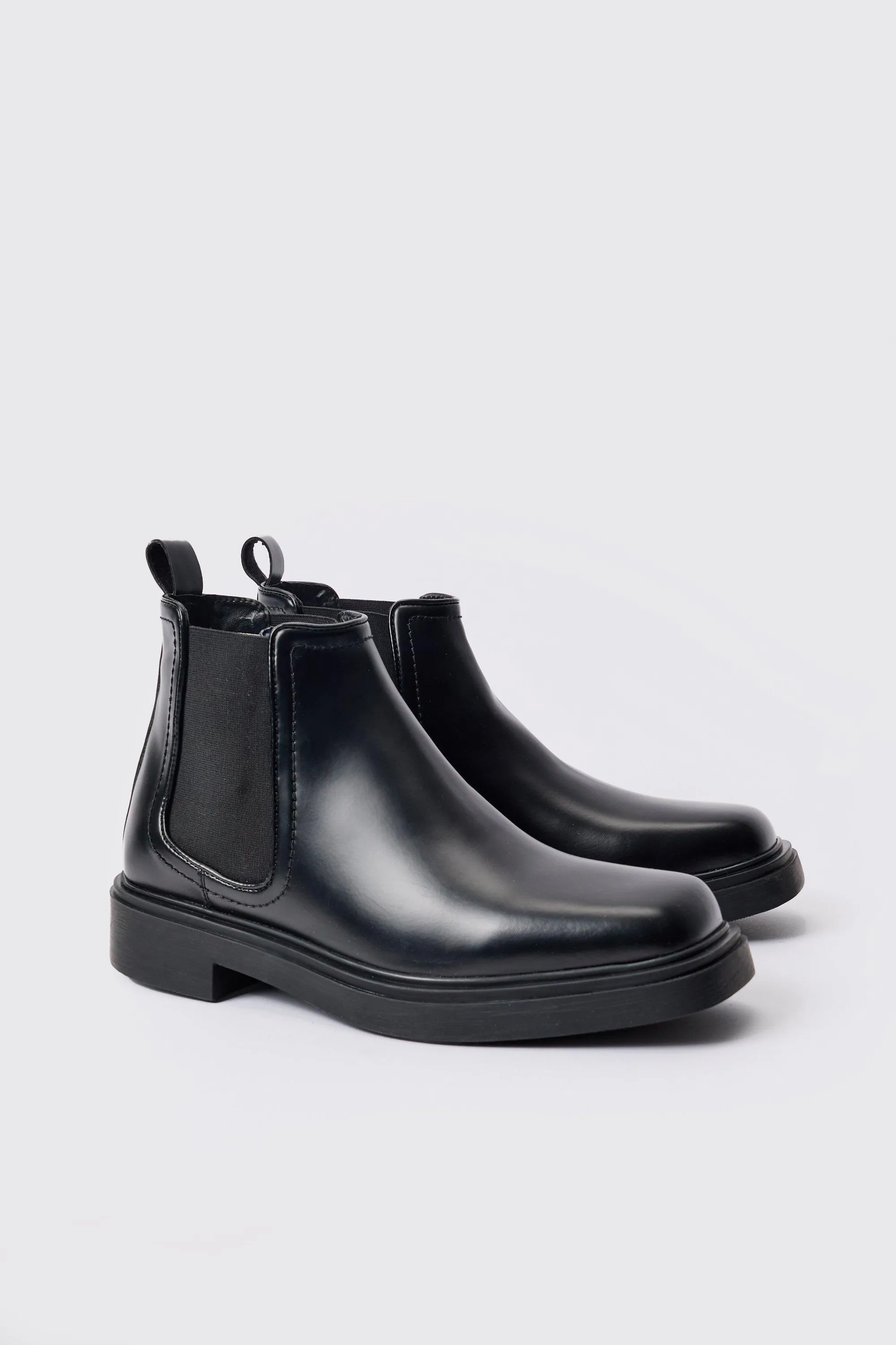 PU Square Toe Chelsea Boot In Black