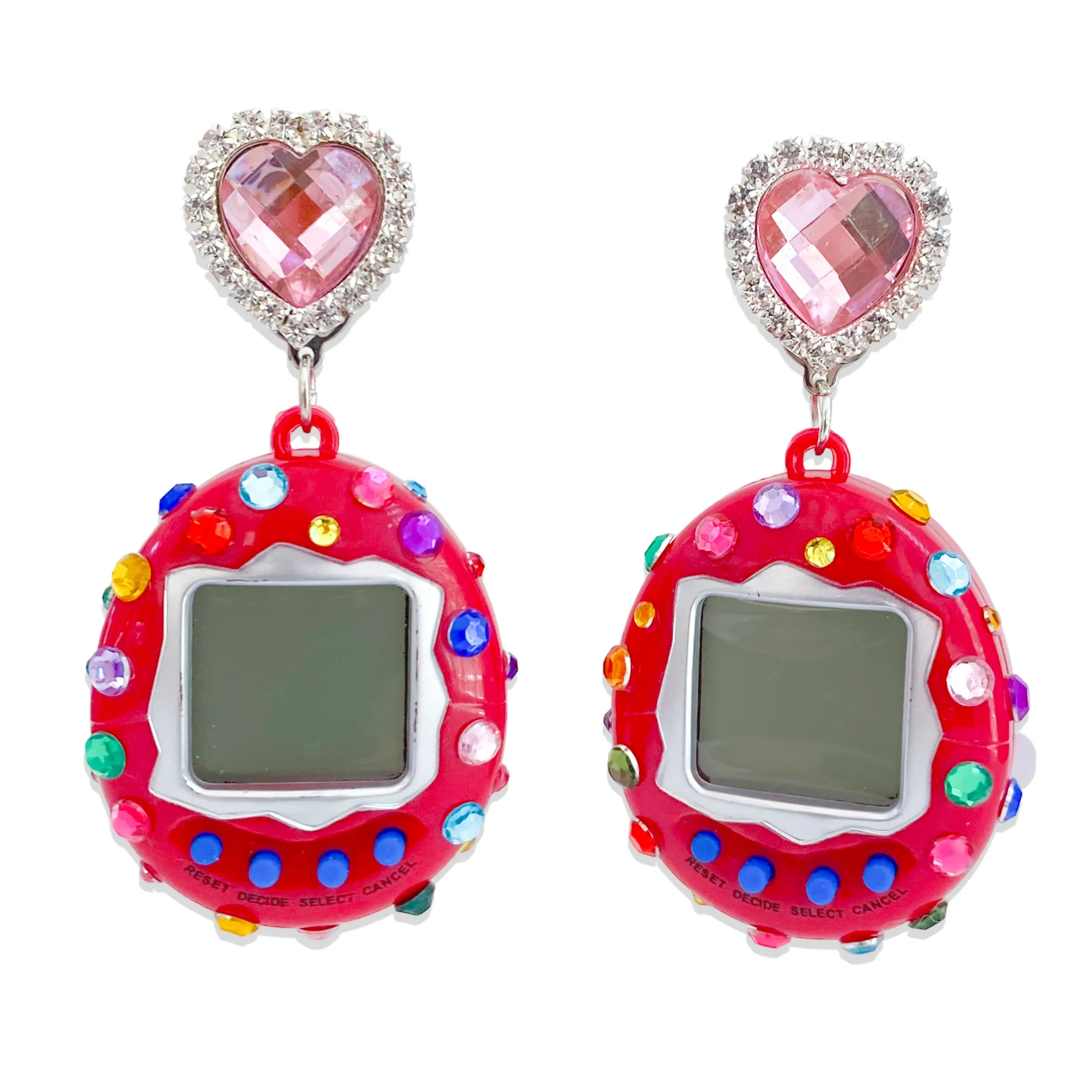 Red Bedazzled Cyber Pet Earrings