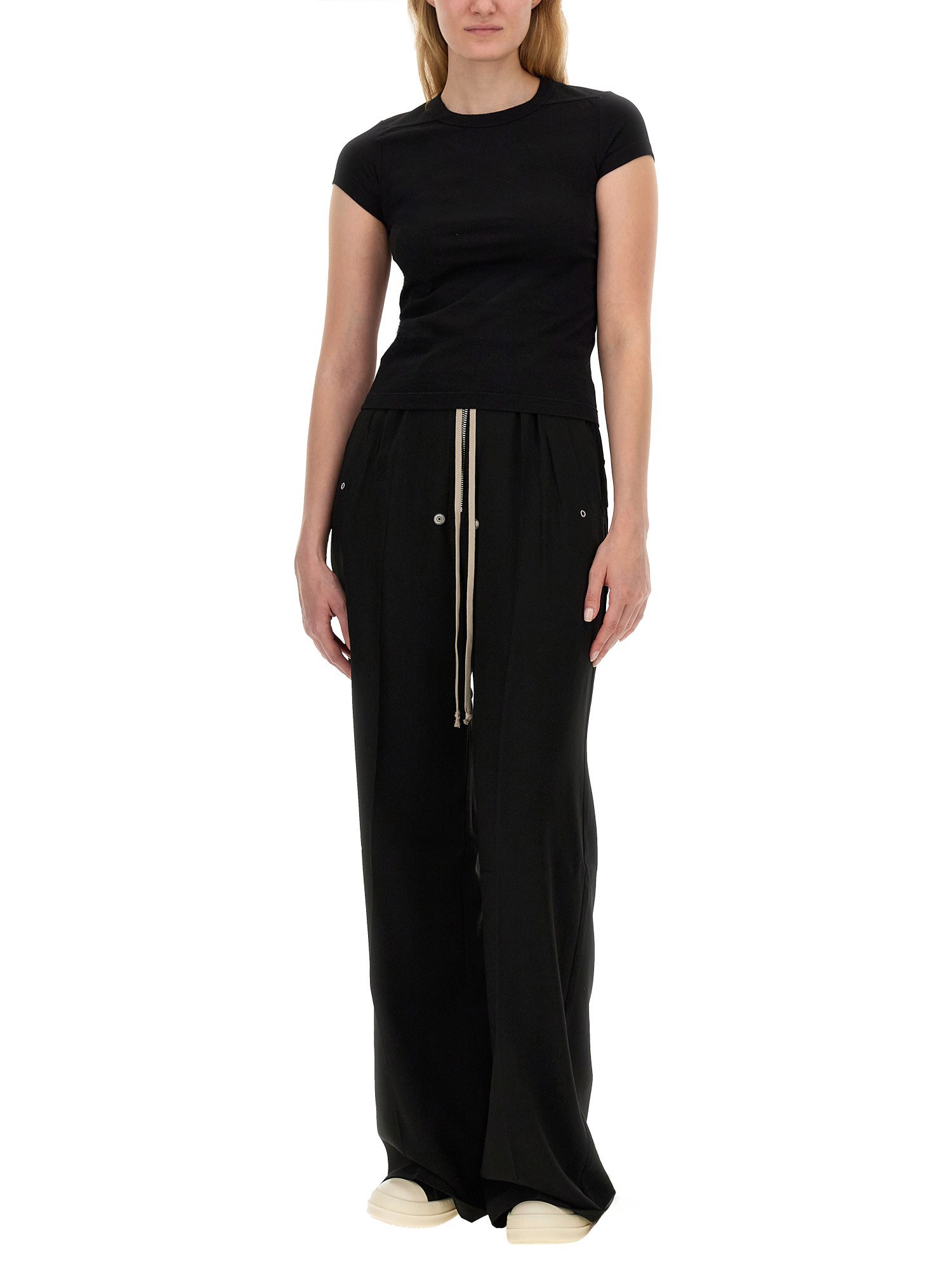 RICK OWENS    VISCOSE BLEND WIDE LEG PANTS