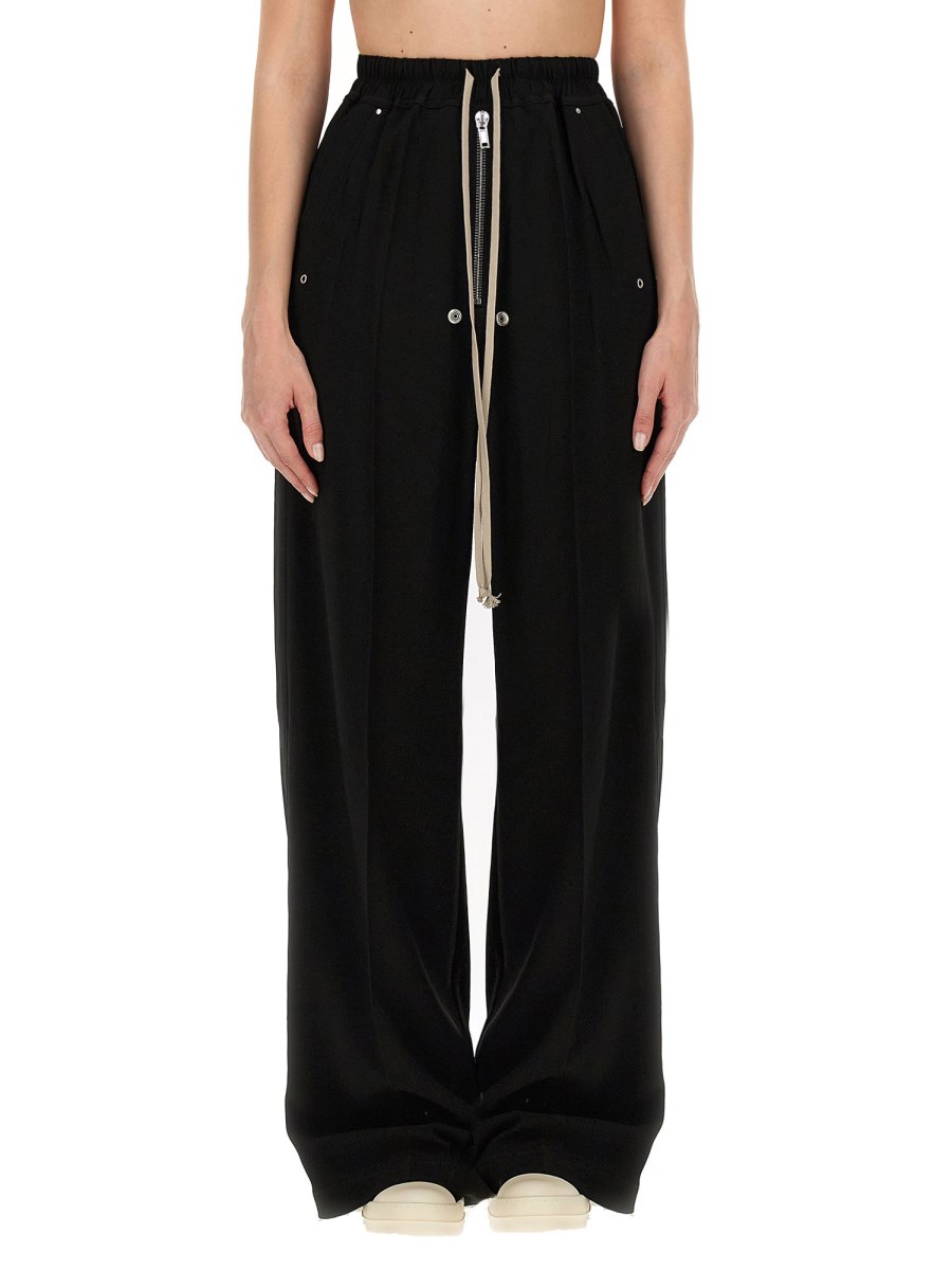 RICK OWENS    VISCOSE BLEND WIDE LEG PANTS