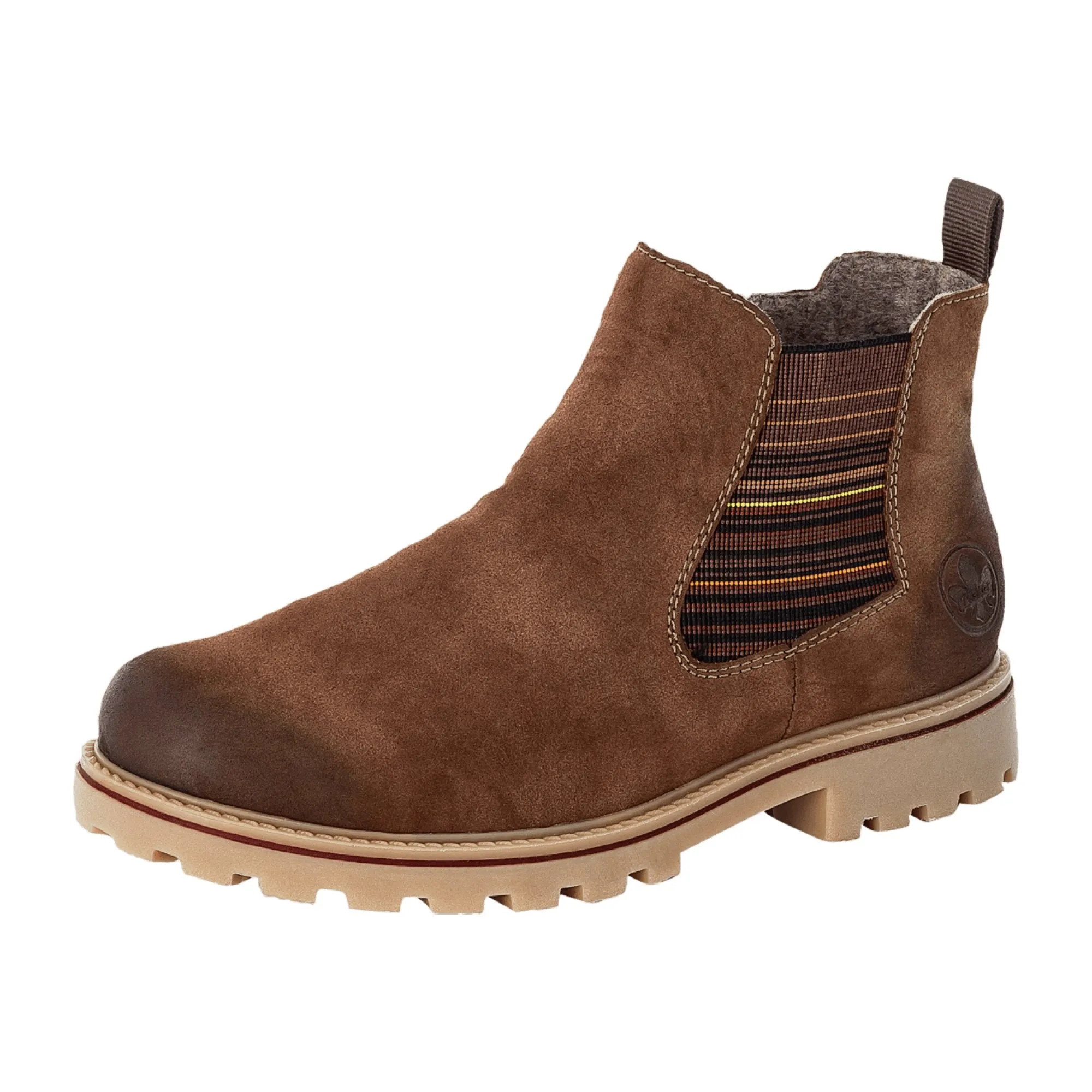 Rieker Brown Chelsea Boots for Women with Block Heel Round Toe Synthetic Material