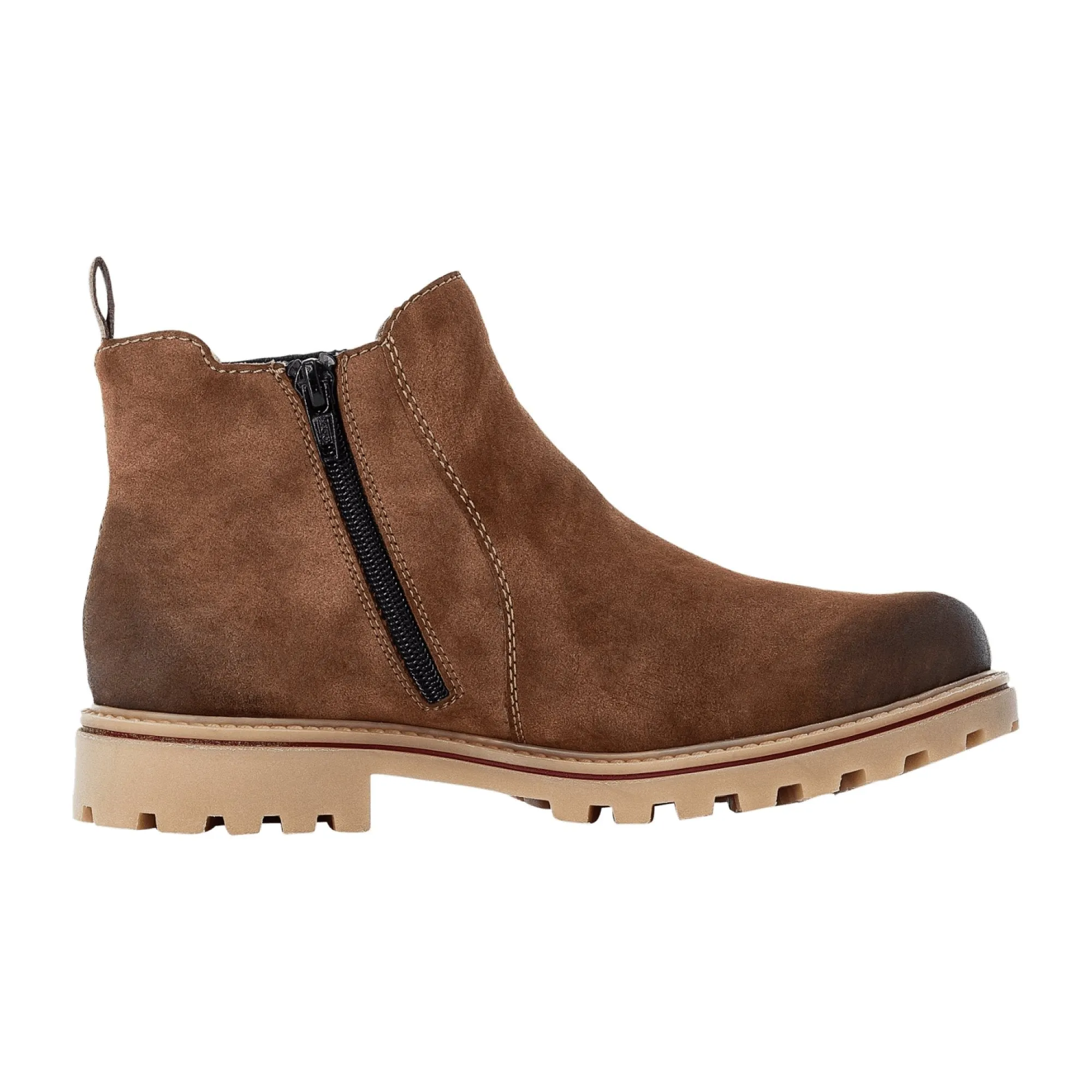 Rieker Brown Chelsea Boots for Women with Block Heel Round Toe Synthetic Material