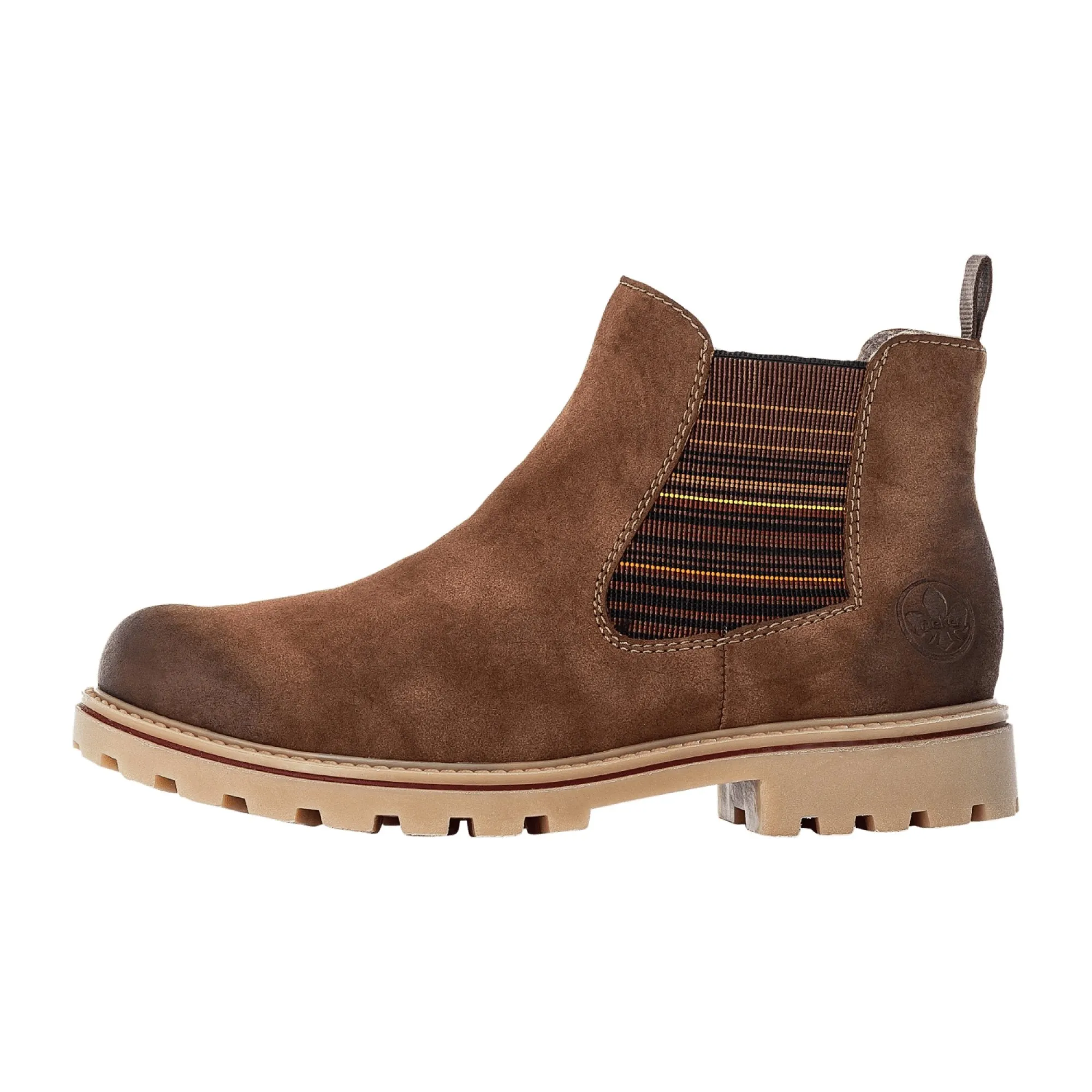 Rieker Brown Chelsea Boots for Women with Block Heel Round Toe Synthetic Material