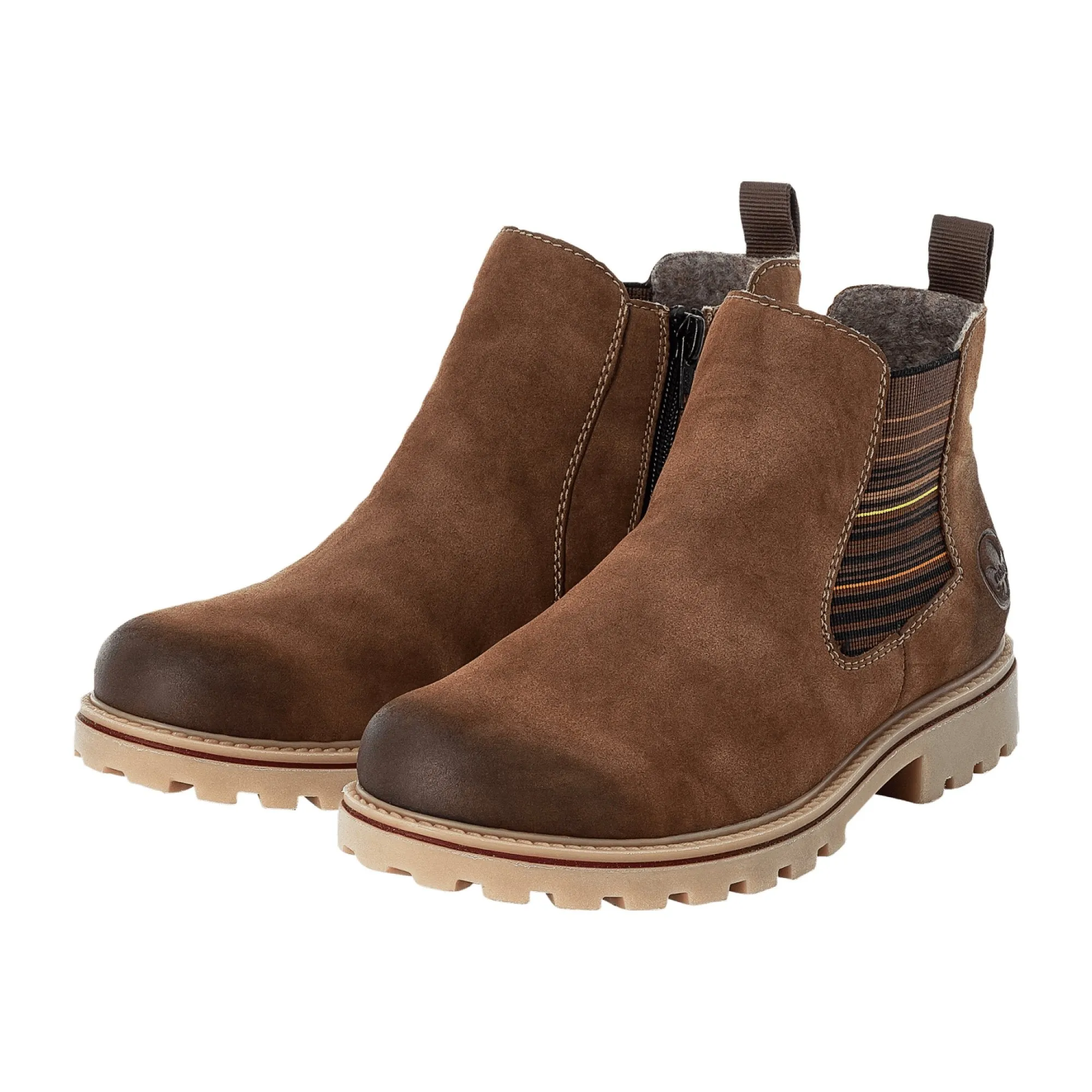 Rieker Brown Chelsea Boots for Women with Block Heel Round Toe Synthetic Material