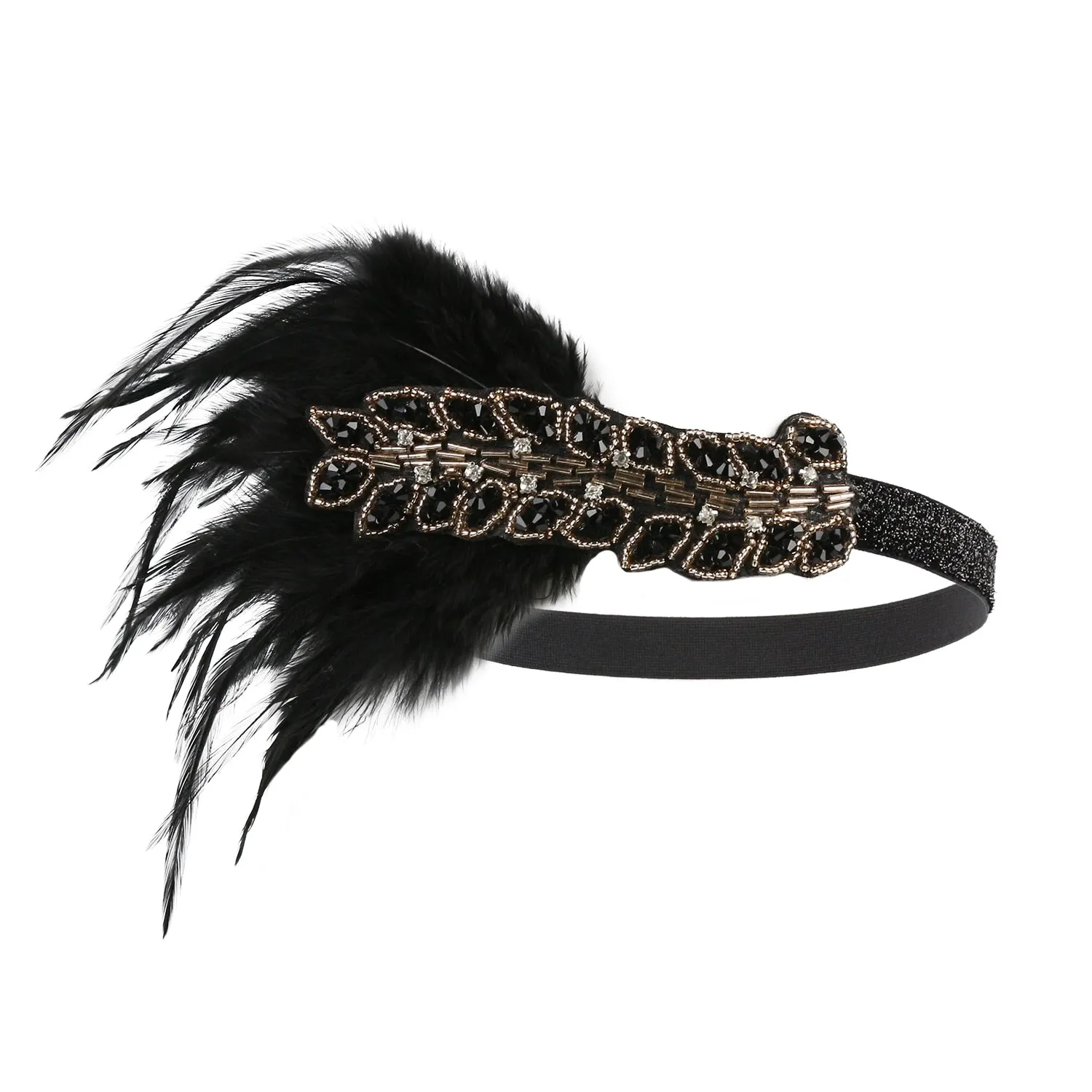 Roaring 20s Black Feather Headband 1920s Flapper Headpiece Women Costume Headwear Great Gatsby Party Hair Accessories