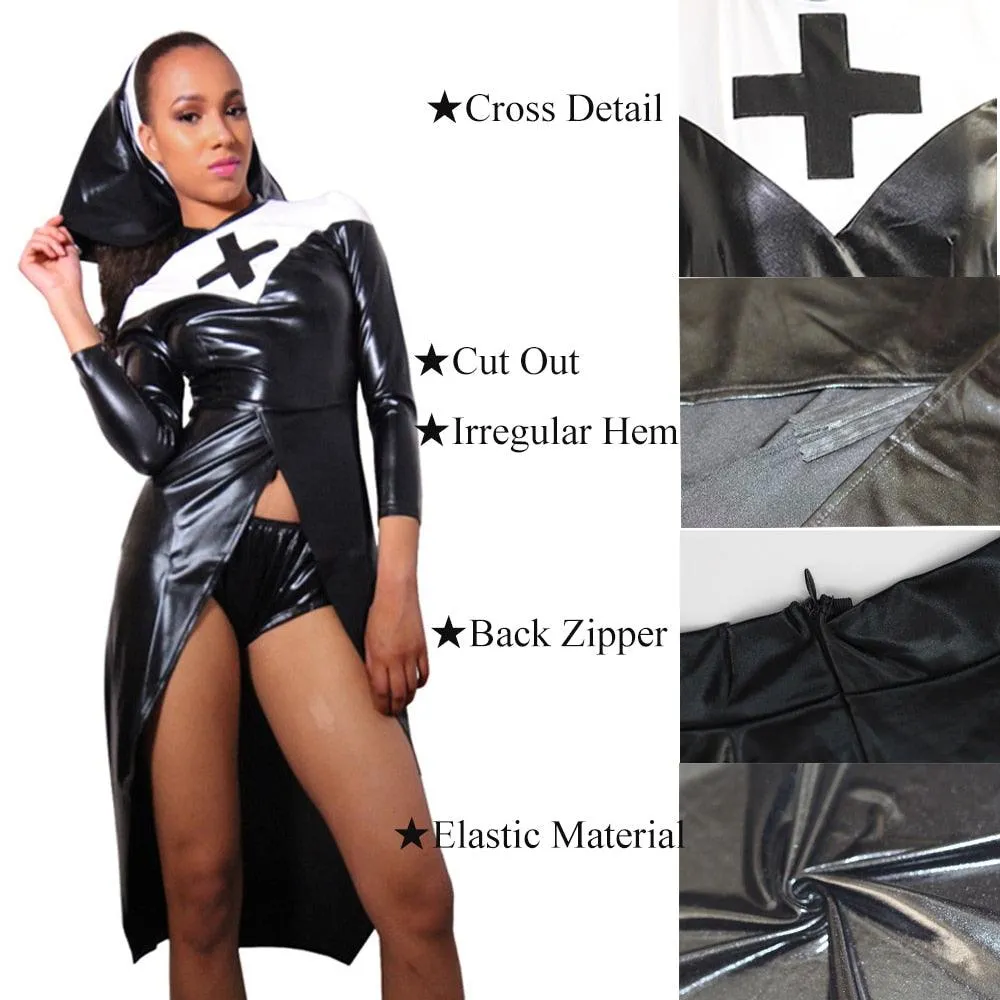 Saintlike Seductress Costume Faux Leather PVC Wetlook Nun Costume