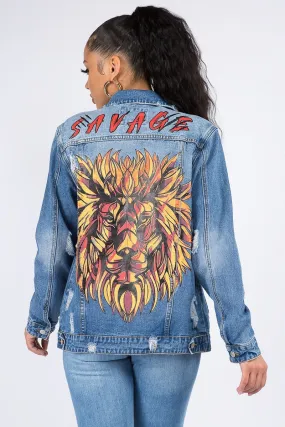 Savage Lion Print Denim Jacket