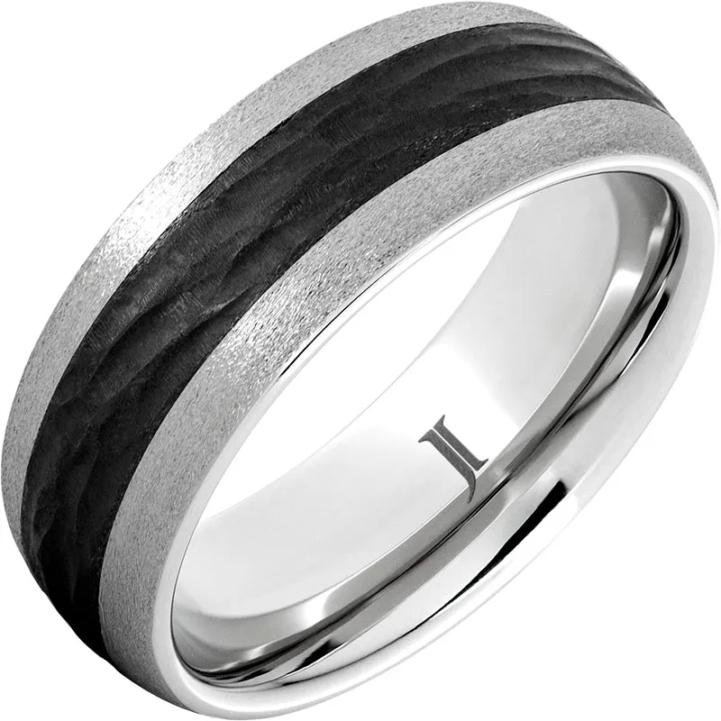 Serinium Ceramic Bark Carved Inlay Ring