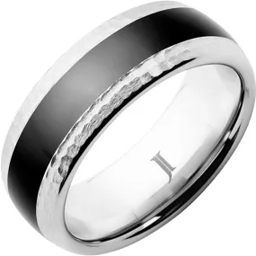 Serinium Ring with Hammered Edges and Black Ceramic Inlay