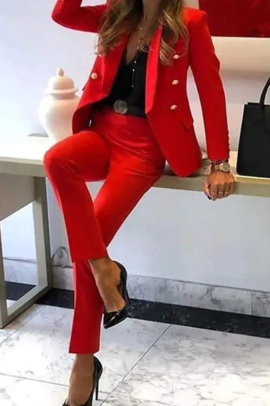 Shawl Collar Double Breasted Blazer Pants Set