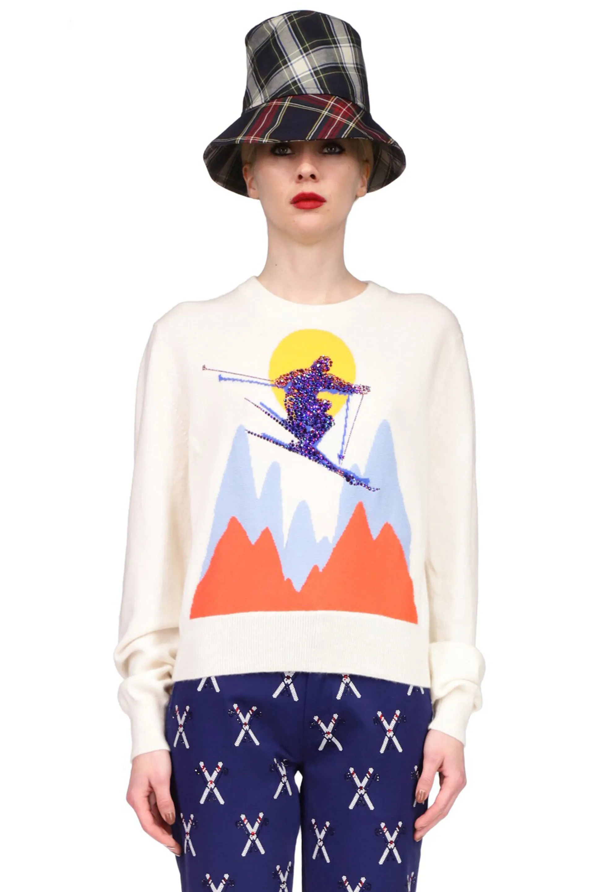 'SKI JUMP' SHRUNKEN PULLOVER SWEATER WITH CRYSTALS