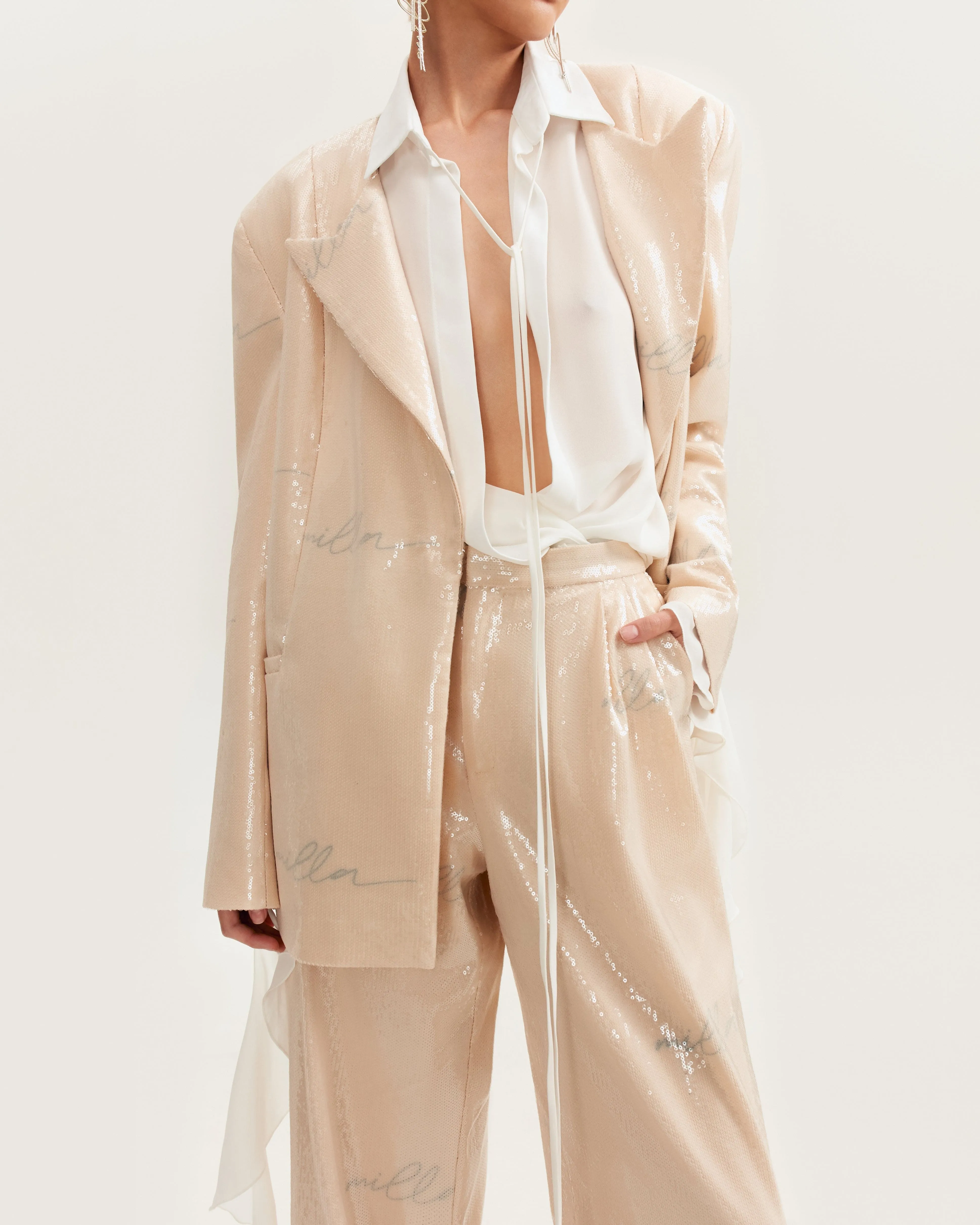 Sparkling beige blazer with Milla's signature, Xo Xo