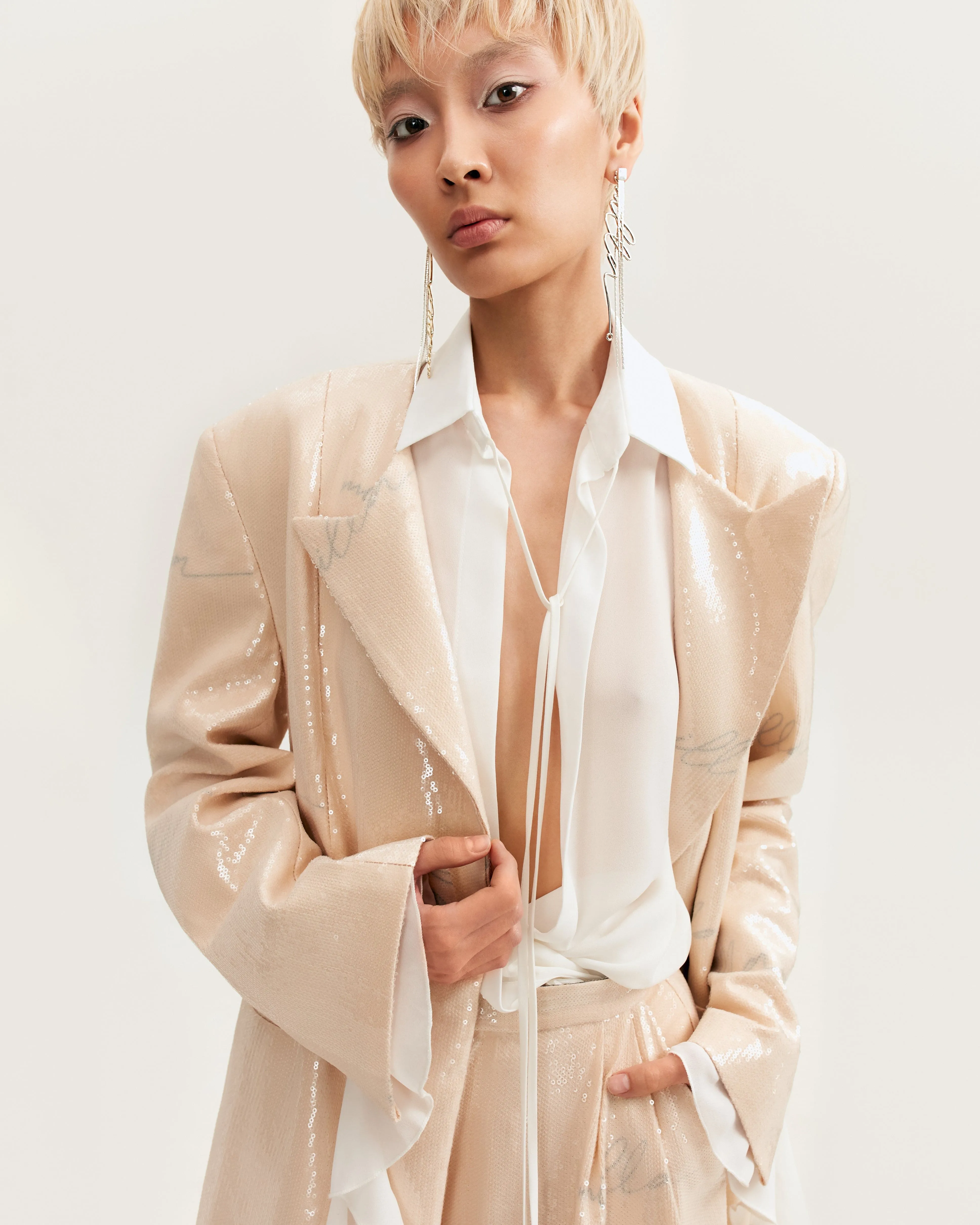 Sparkling beige blazer with Milla's signature, Xo Xo