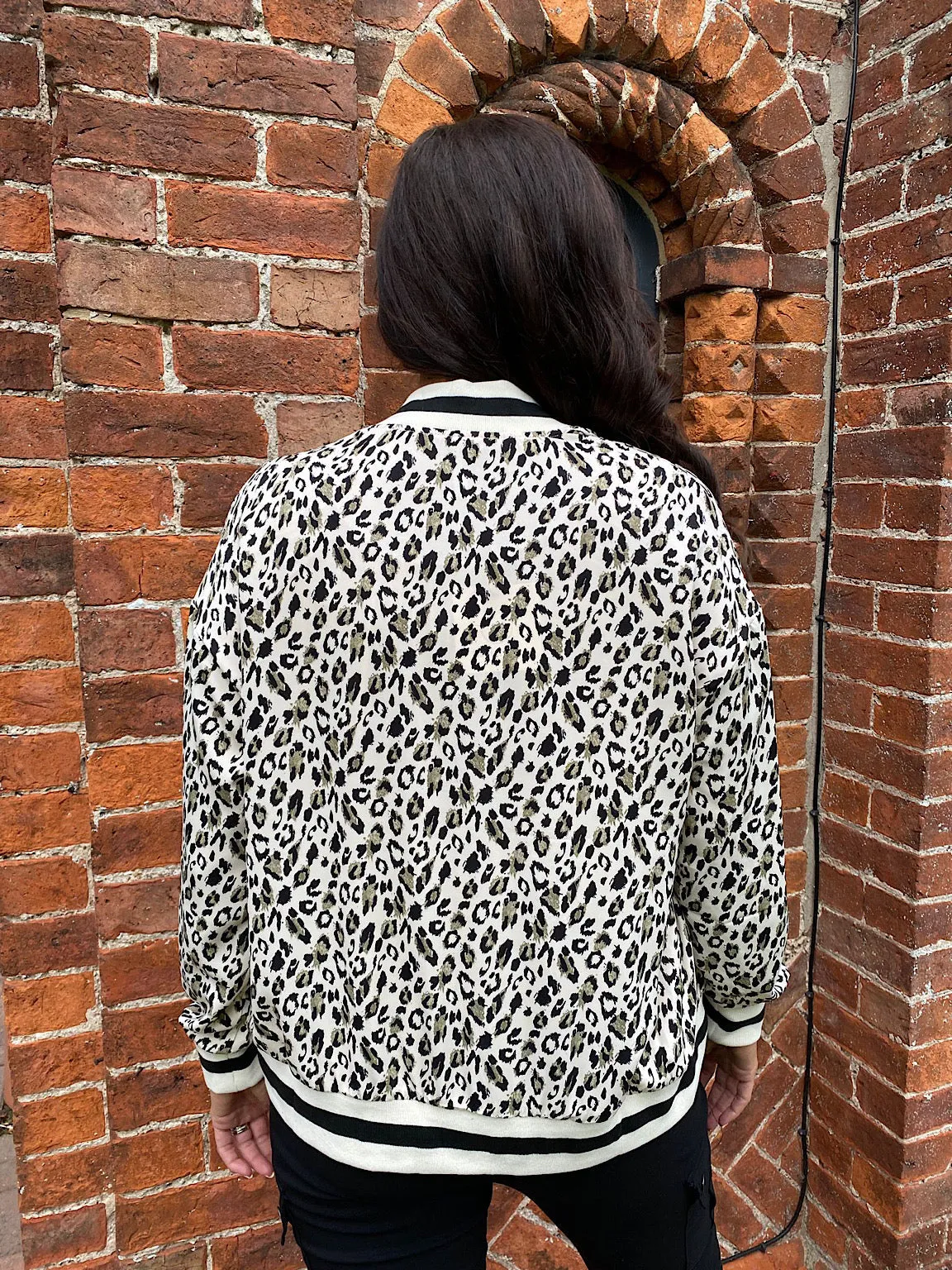 Stone Leopard Print Bomber Jacket Ellis