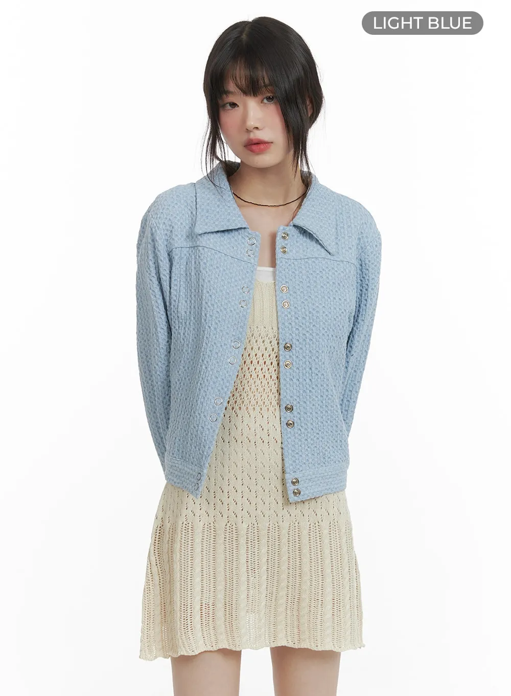 Textured Denim Button Jacket CA411