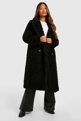 Textured Faux Fur Double Breasted Coat