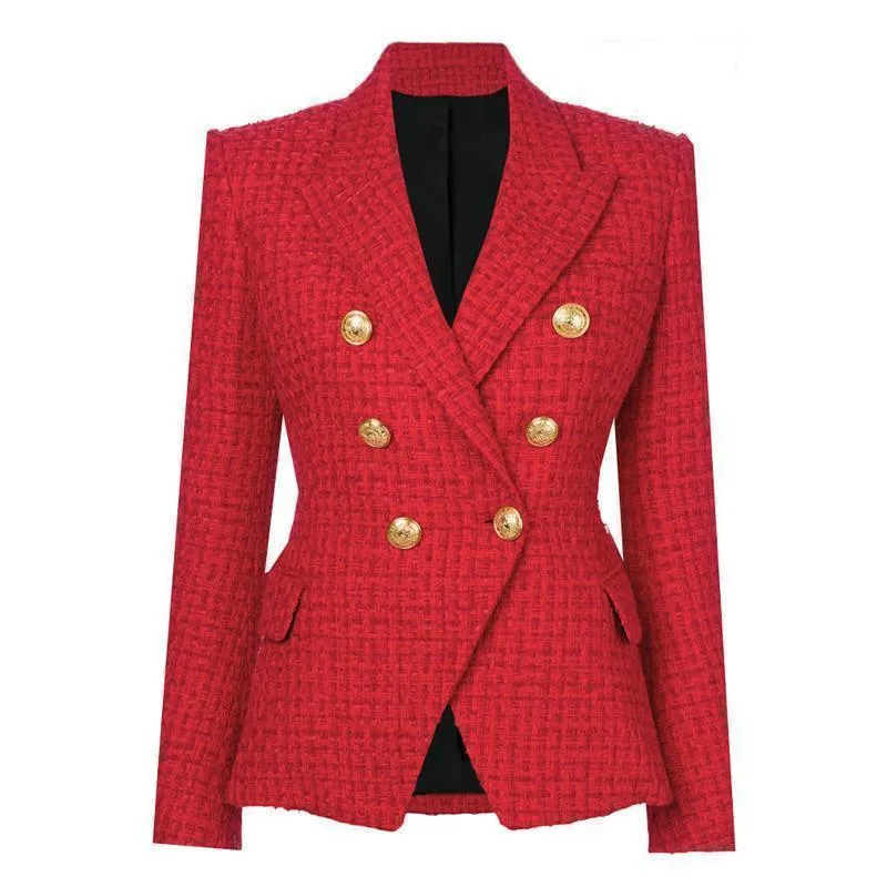 The Pragmatic Red Tweed Blazer Women - Casual - Plain-Solid