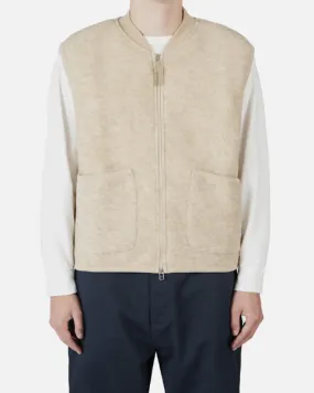 UNIVERSAL WORKS ZIP WAISTCOAT IN STONE WOOL FLEECE