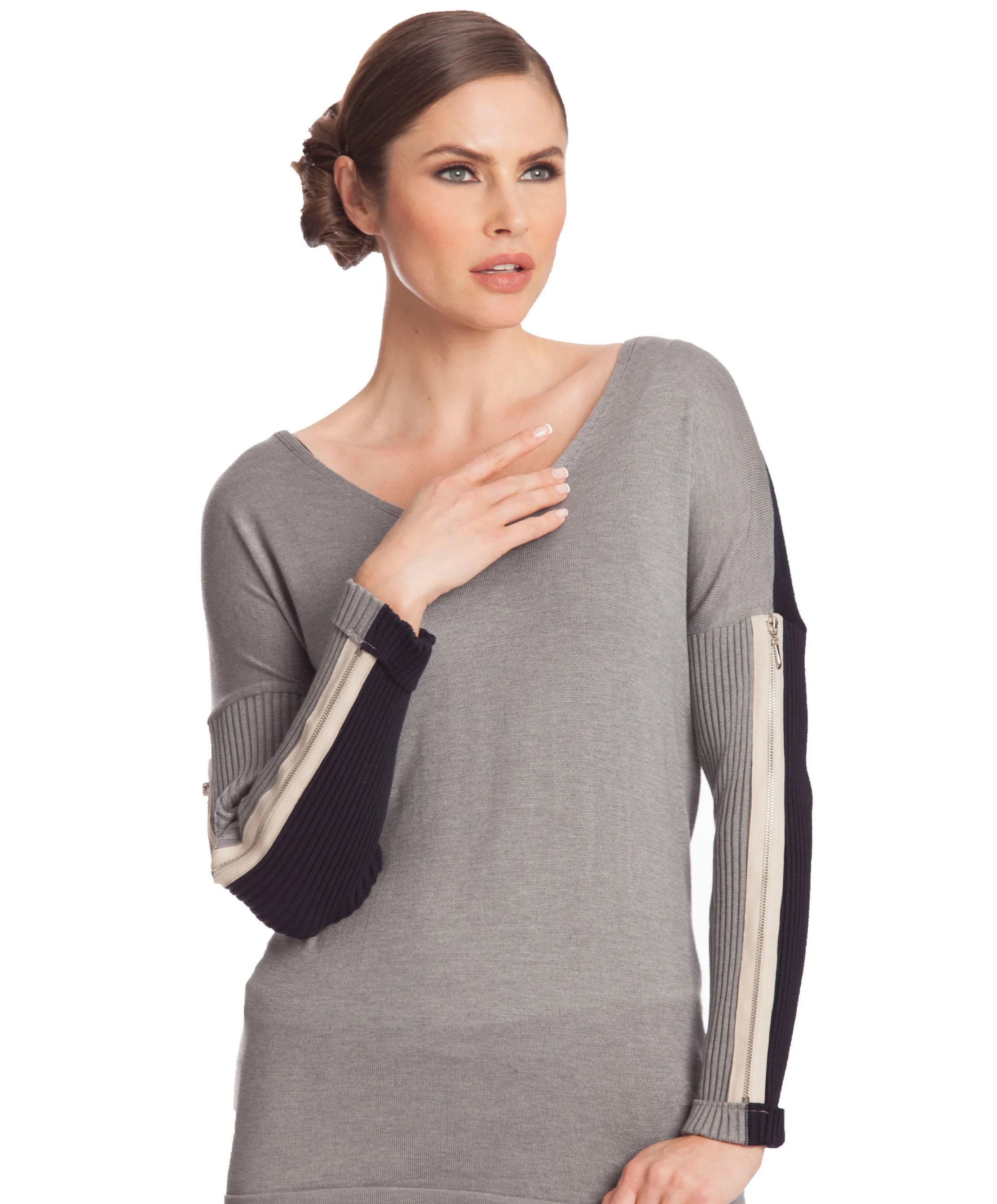 V-Neck Zipper Sleeve Sweater