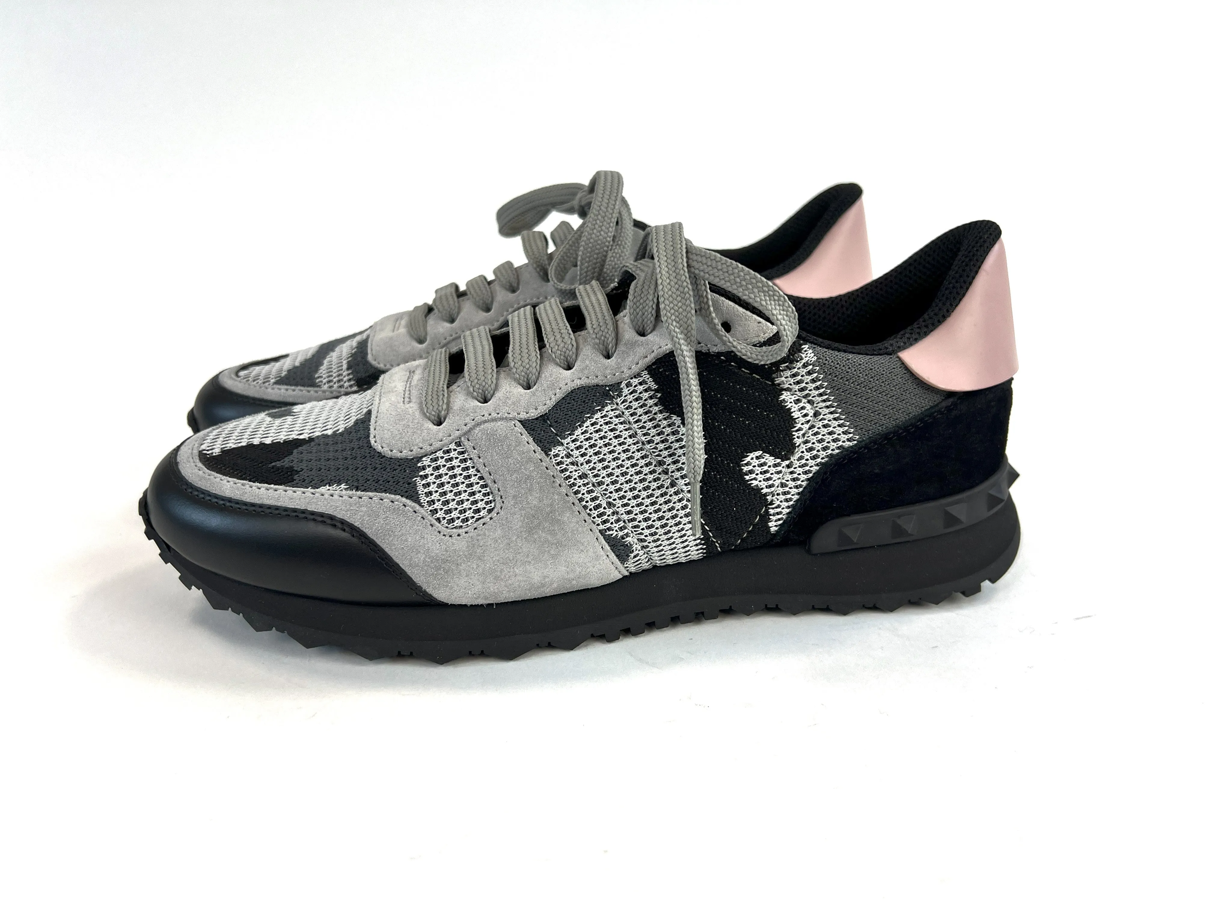 Valentino Black and Grey Camouflage Patterned Sneakers Size 41