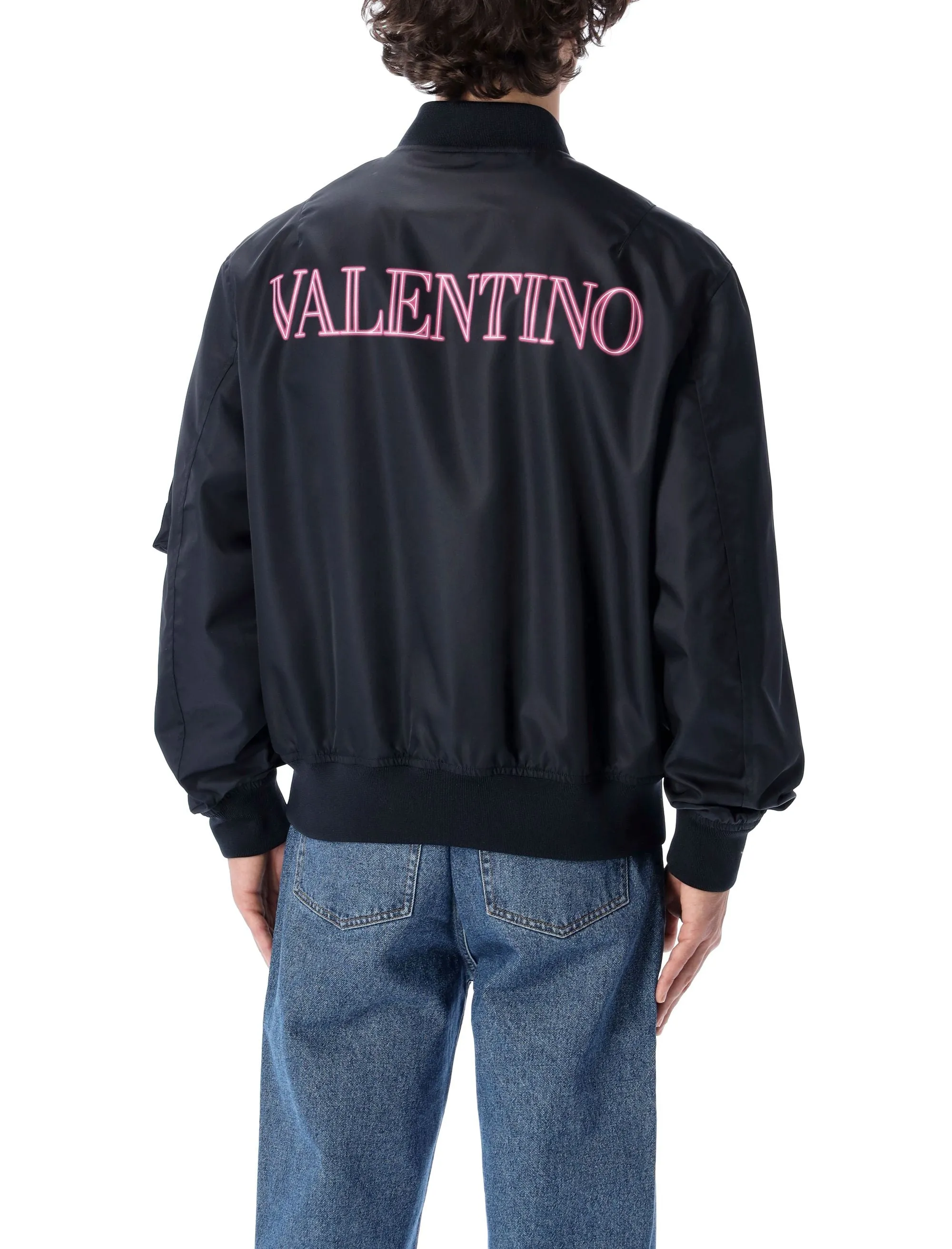 Valentino Logo Printed Zipped Bomber Jacket