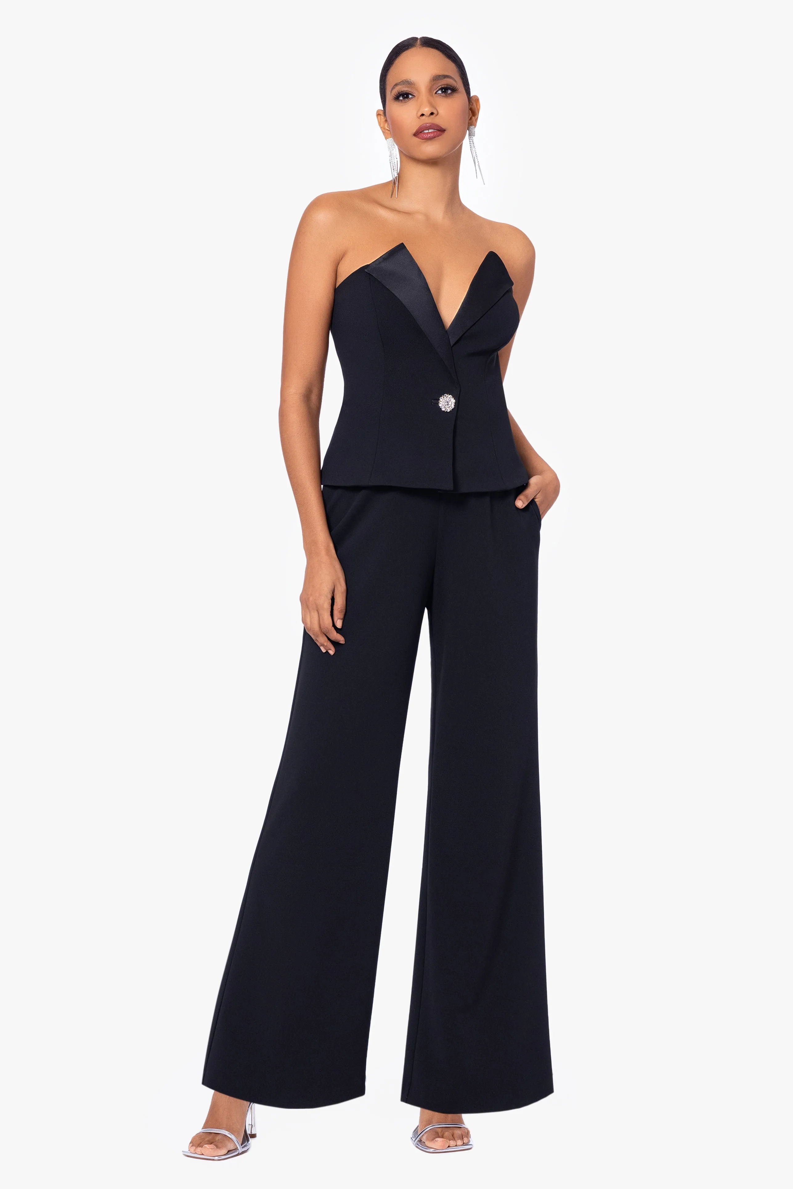 Veronica Sleeveless Scuba Crepe Tuxedo Jumpsuit