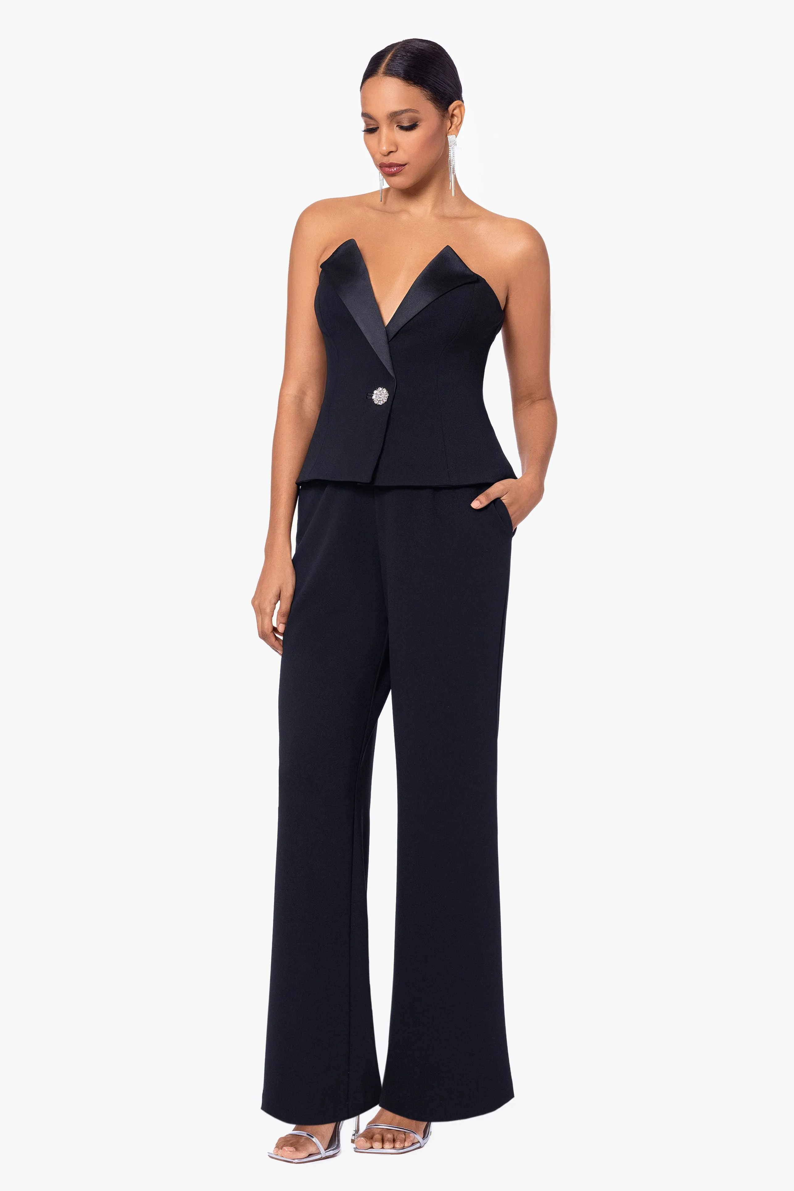 Veronica Sleeveless Scuba Crepe Tuxedo Jumpsuit