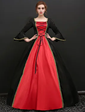 Victorian Retro Tudor Dress  Costume Women's Baroque Black Half Sleeves Ball Gown Vintage Retro Dress Halloween