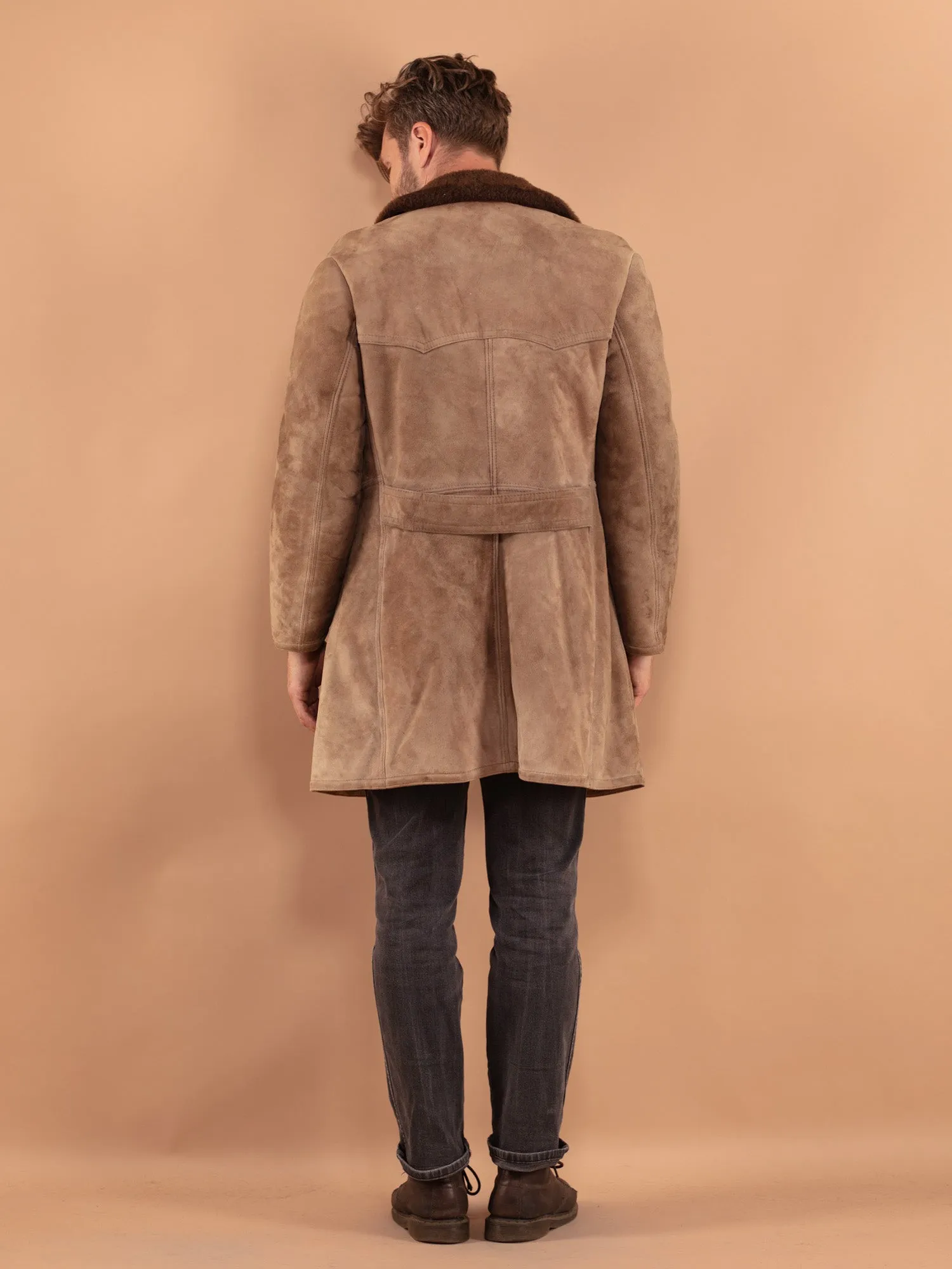 Vintage 70's Men Sheepskin Coat in Beige