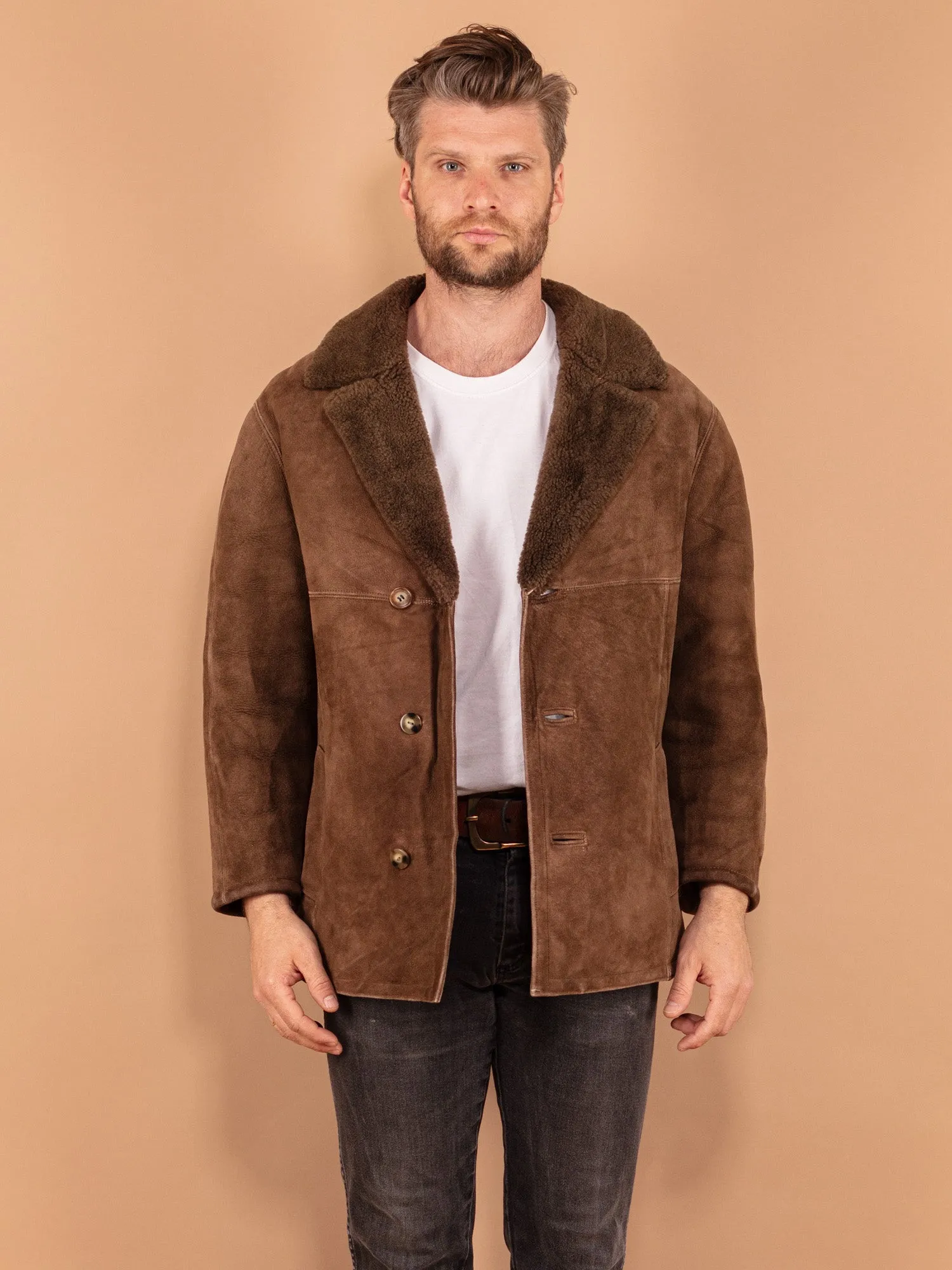 Vintage 70's Men Sheepskin Coat in Brown