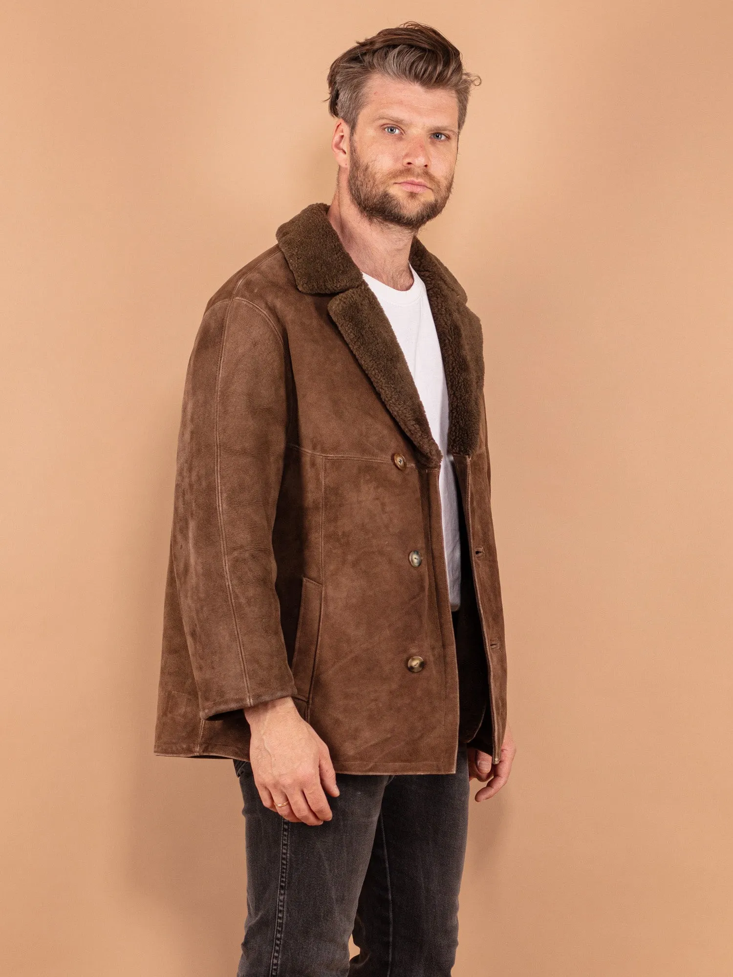 Vintage 70's Men Sheepskin Coat in Brown