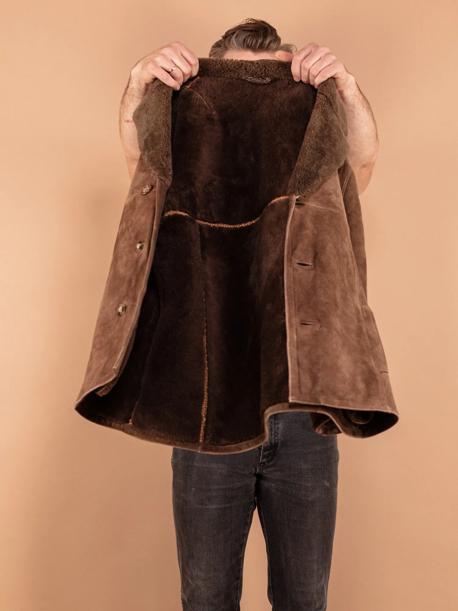 Vintage 70's Men Sheepskin Coat in Brown