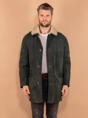 Vintage 70's Men Sheepskin Coat in Green