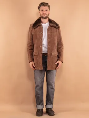 Vintage 70's Men Suede Sherpa Coat in Beige