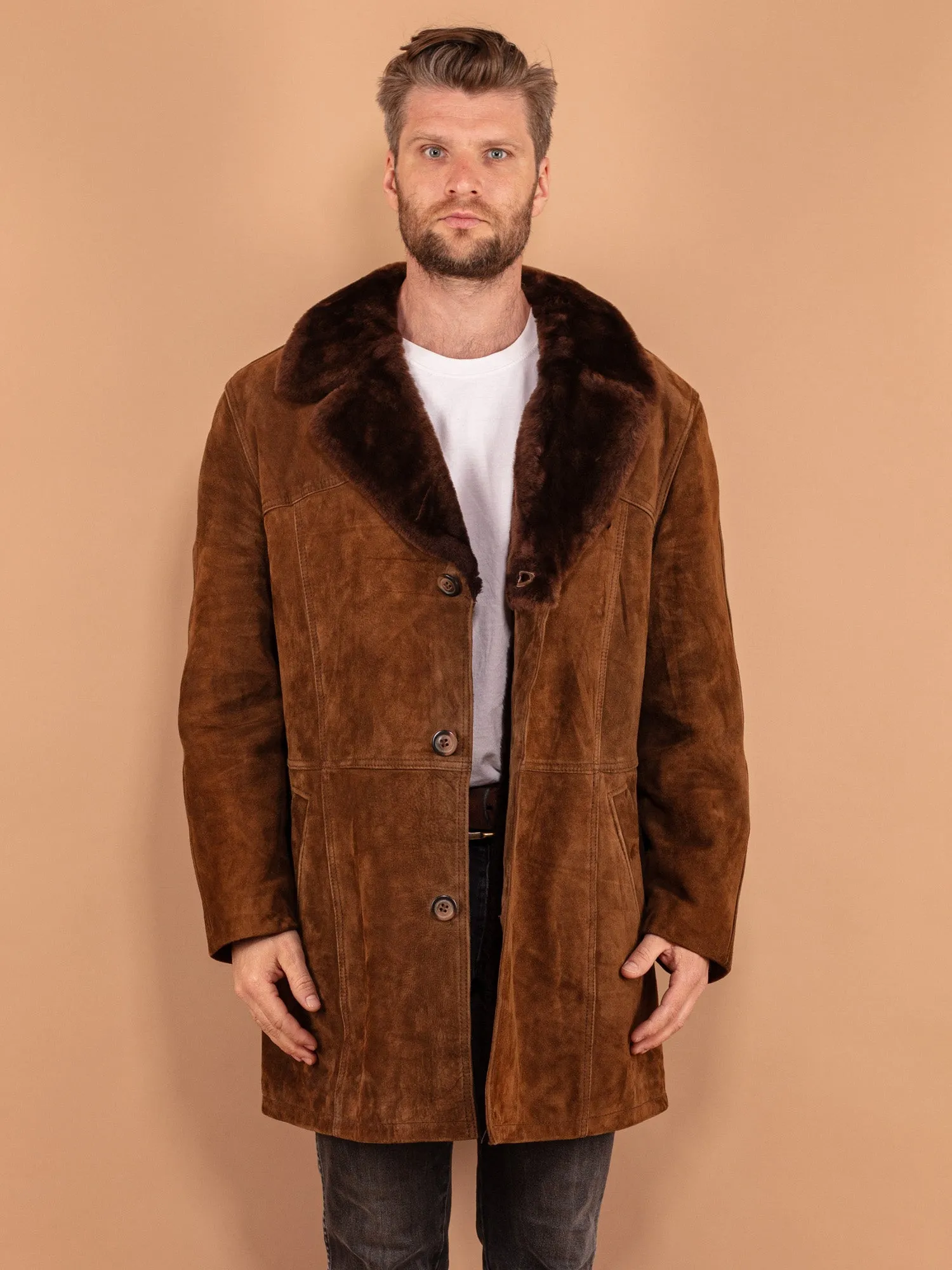 Vintage 70's Men Suede Sherpa Coat in Brown