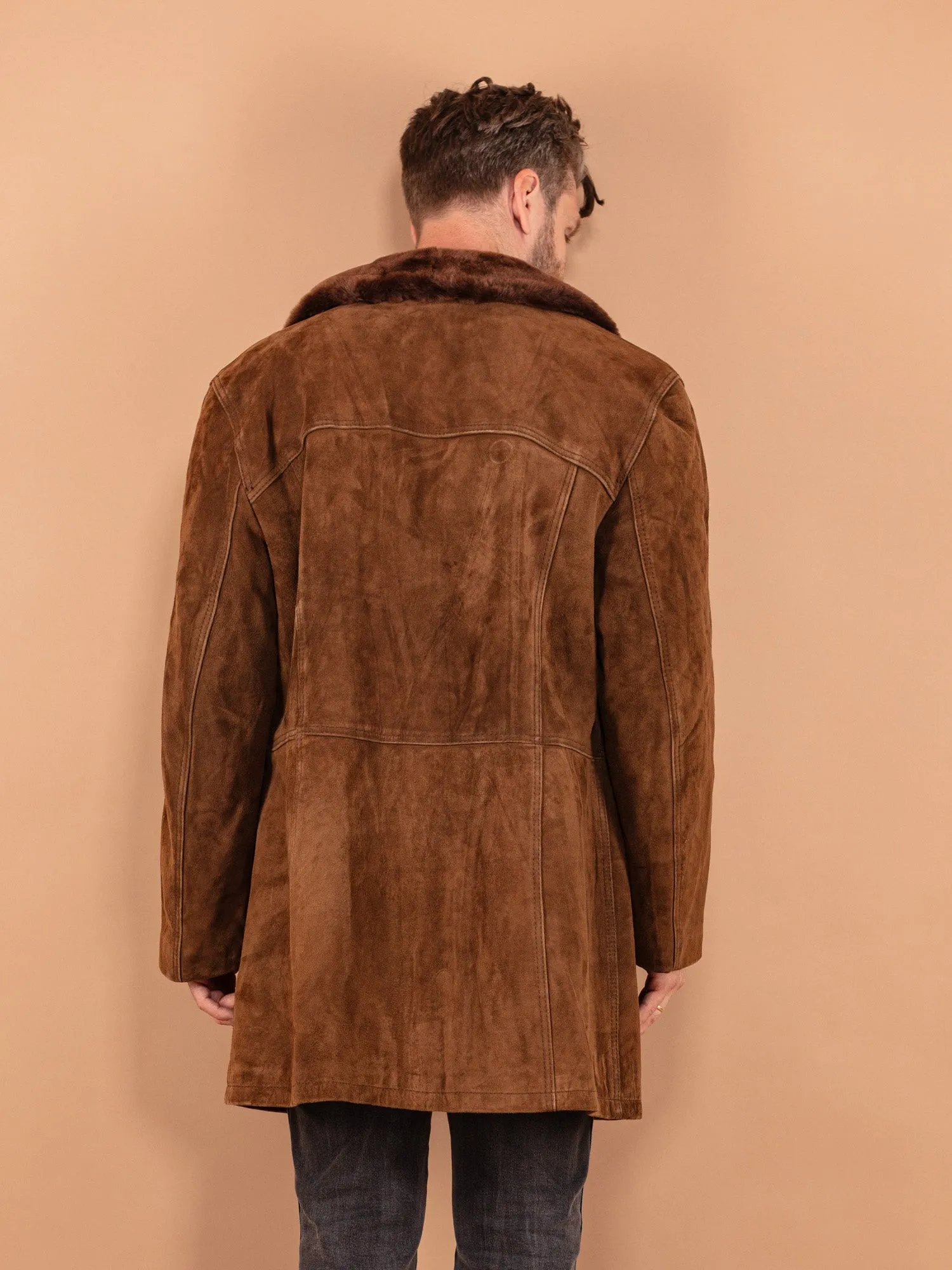 Vintage 70's Men Suede Sherpa Coat in Brown