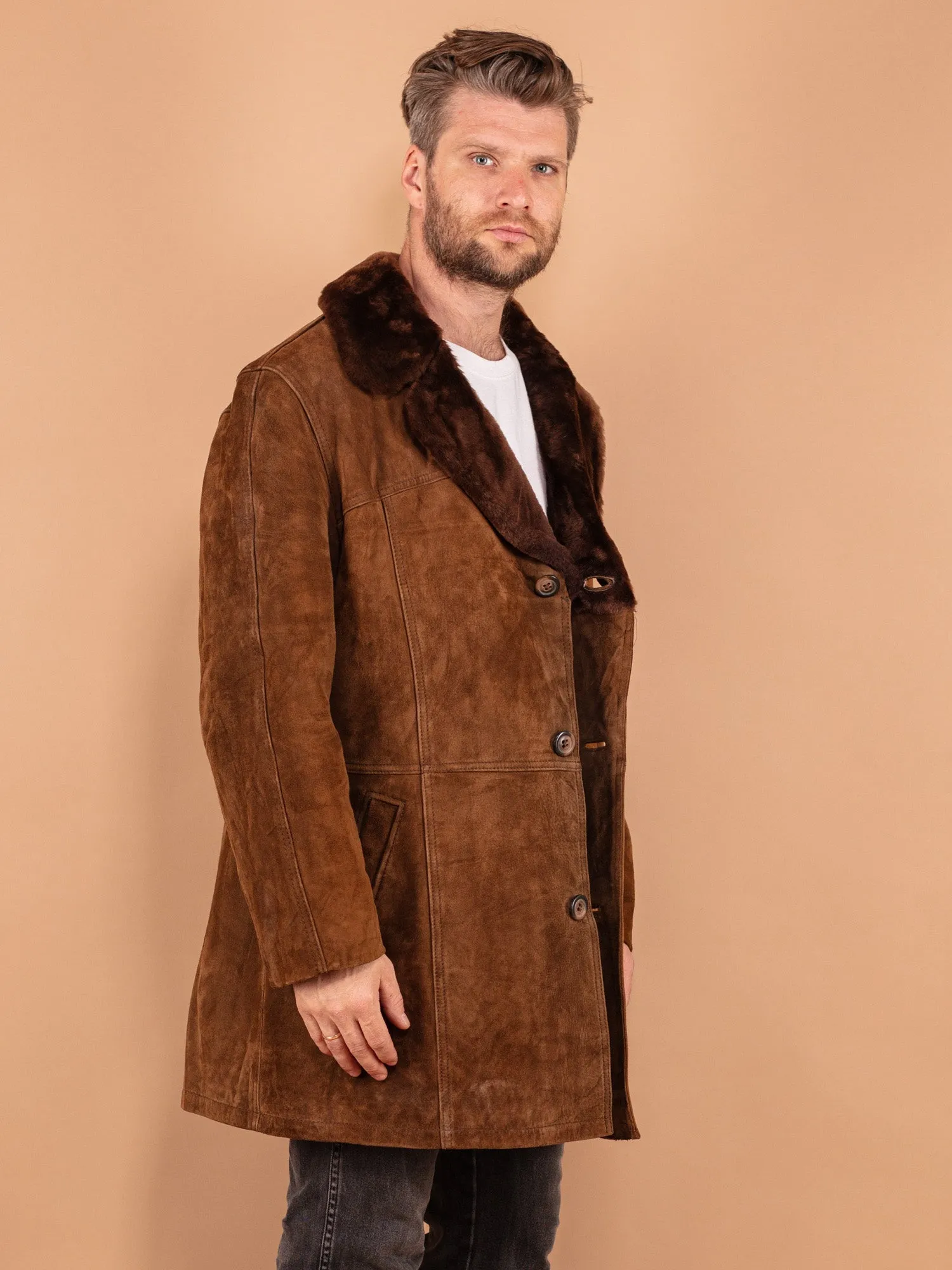 Vintage 70's Men Suede Sherpa Coat in Brown