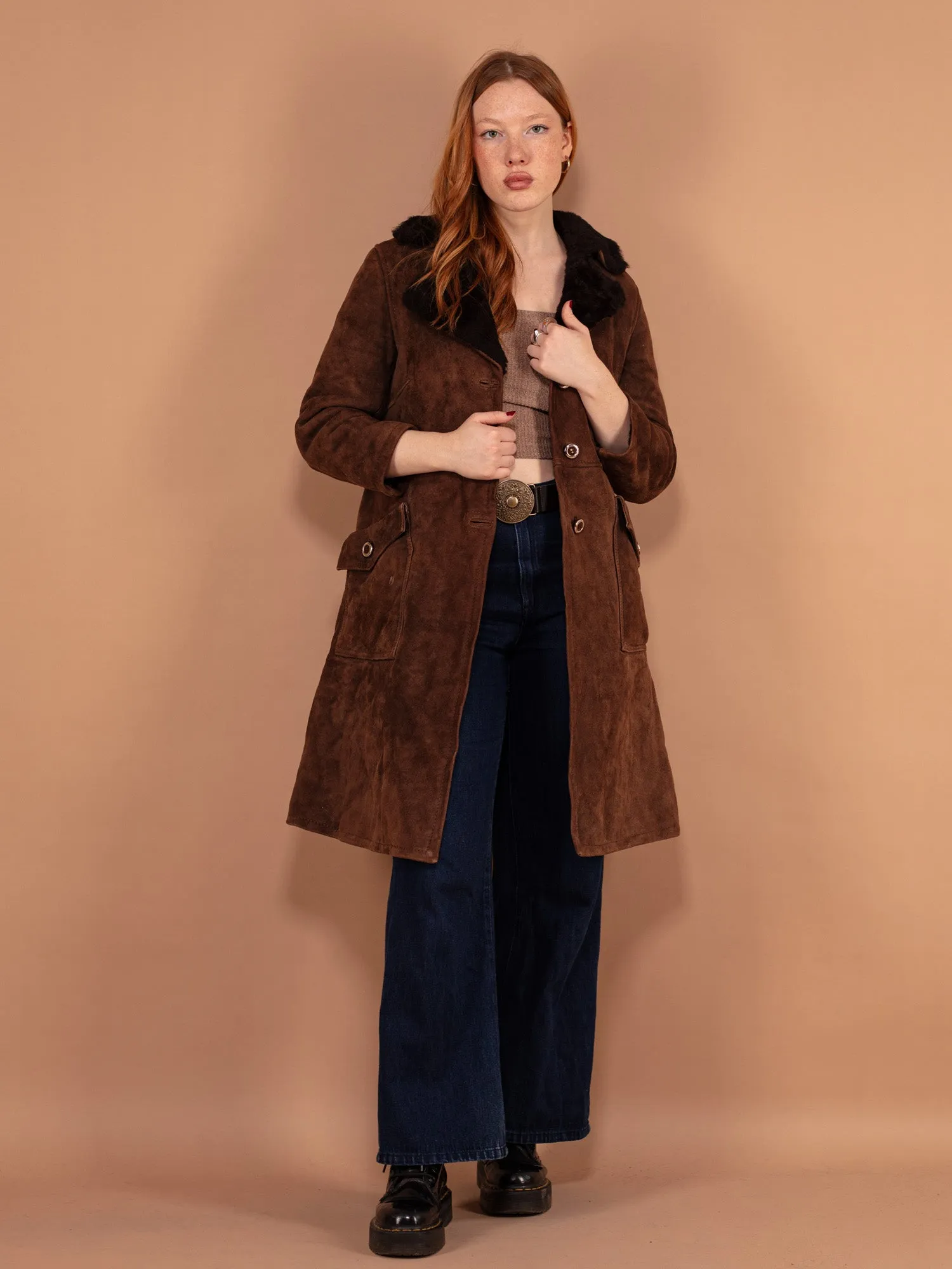 Vintage 70's Women Sheepskin Coat in Brown