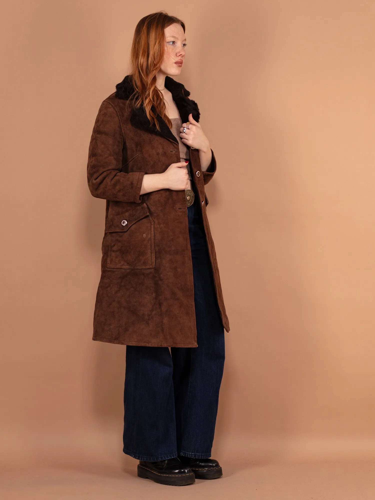 Vintage 70's Women Sheepskin Coat in Brown