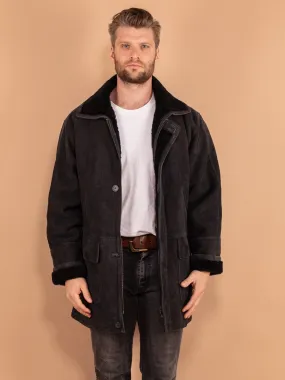 Vintage 80's Men Sheepskin Coat in Black