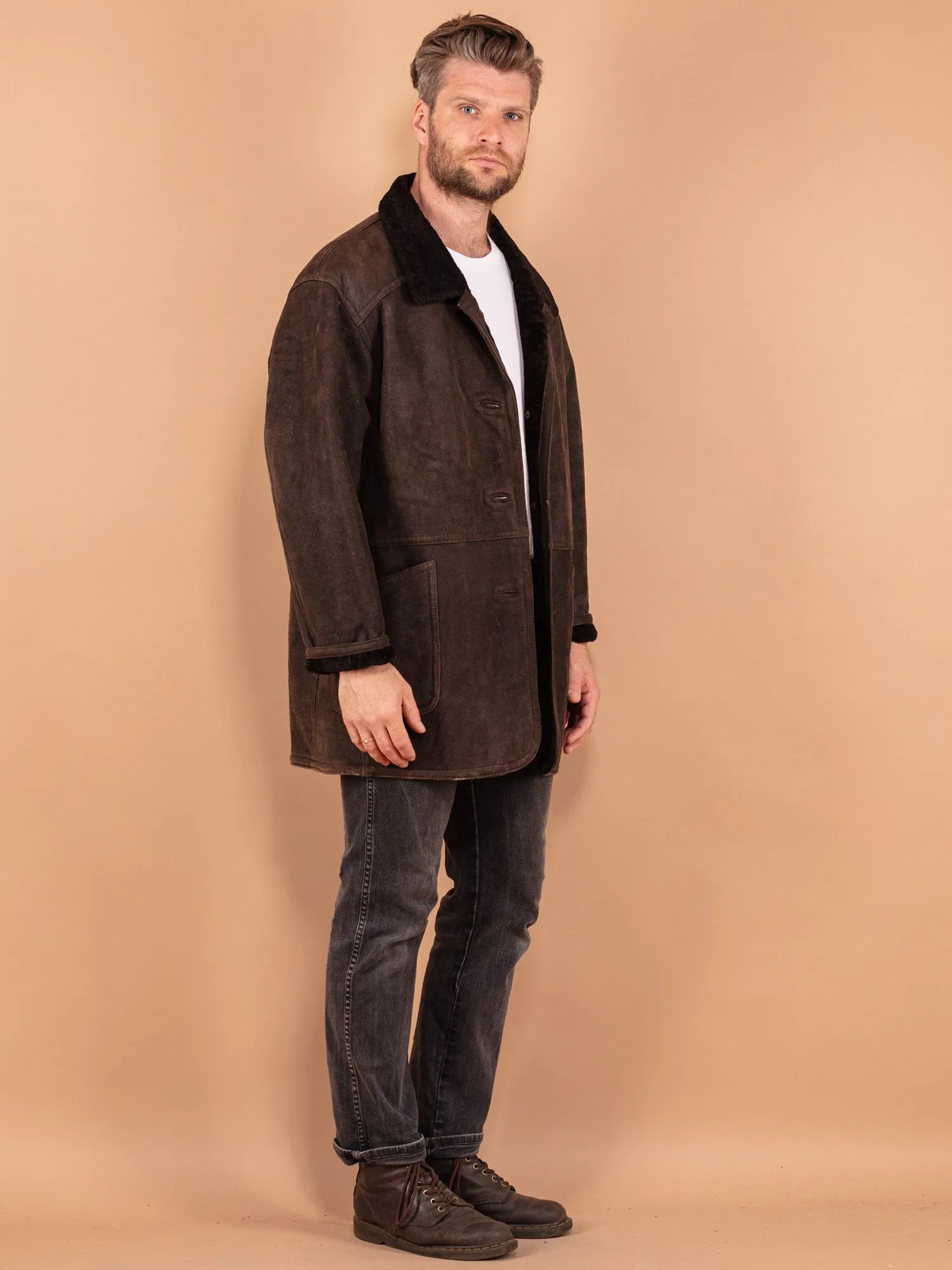 Vintage 80's Men Sheepskin Coat in Brown