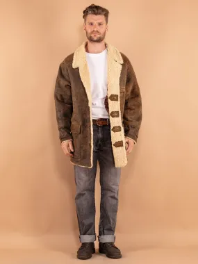 Vintage 80's Men Sheepskin Coat in Rustic Brown