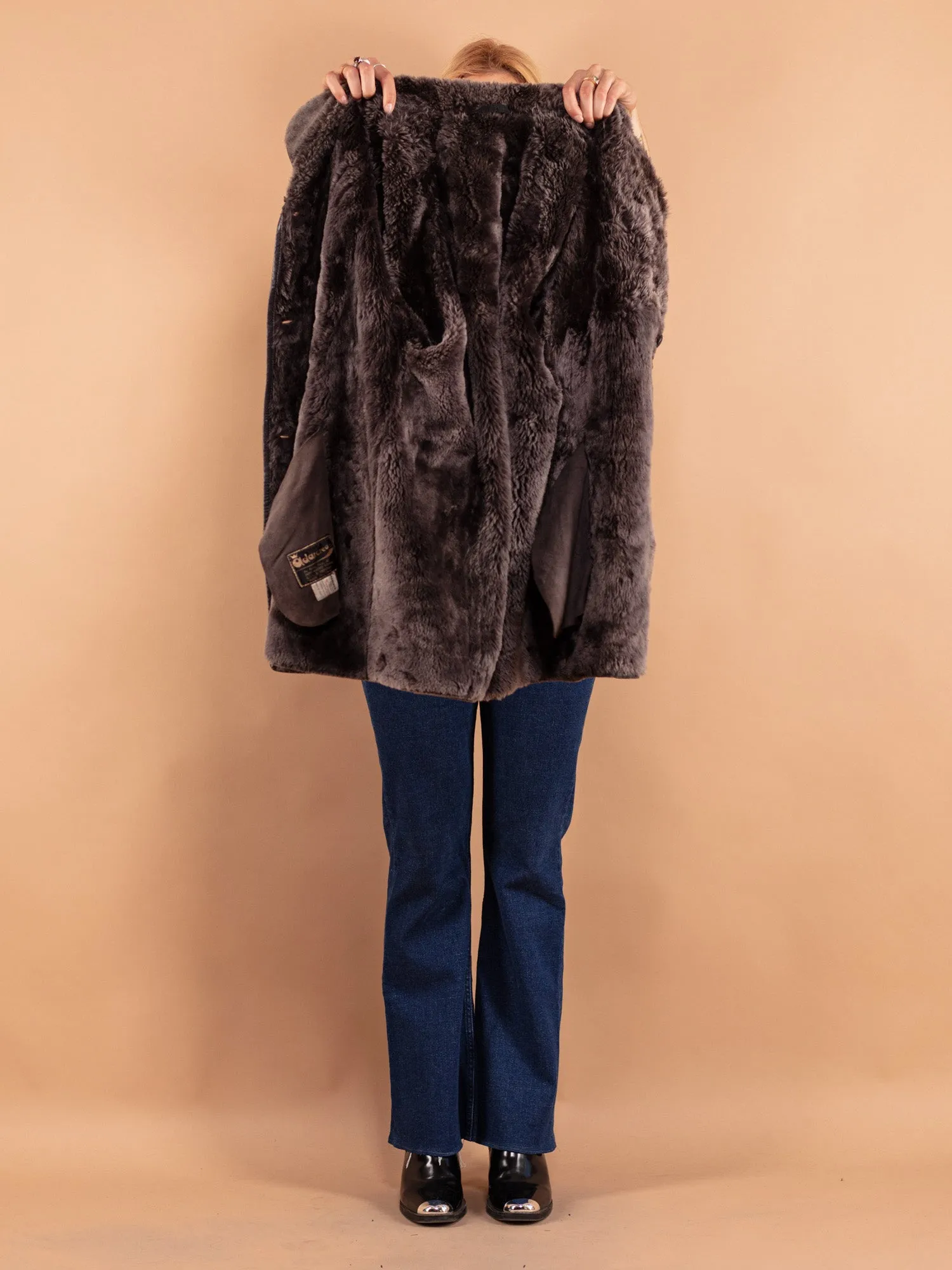 Vintage 80's Women Sheepskin Coat in Gray