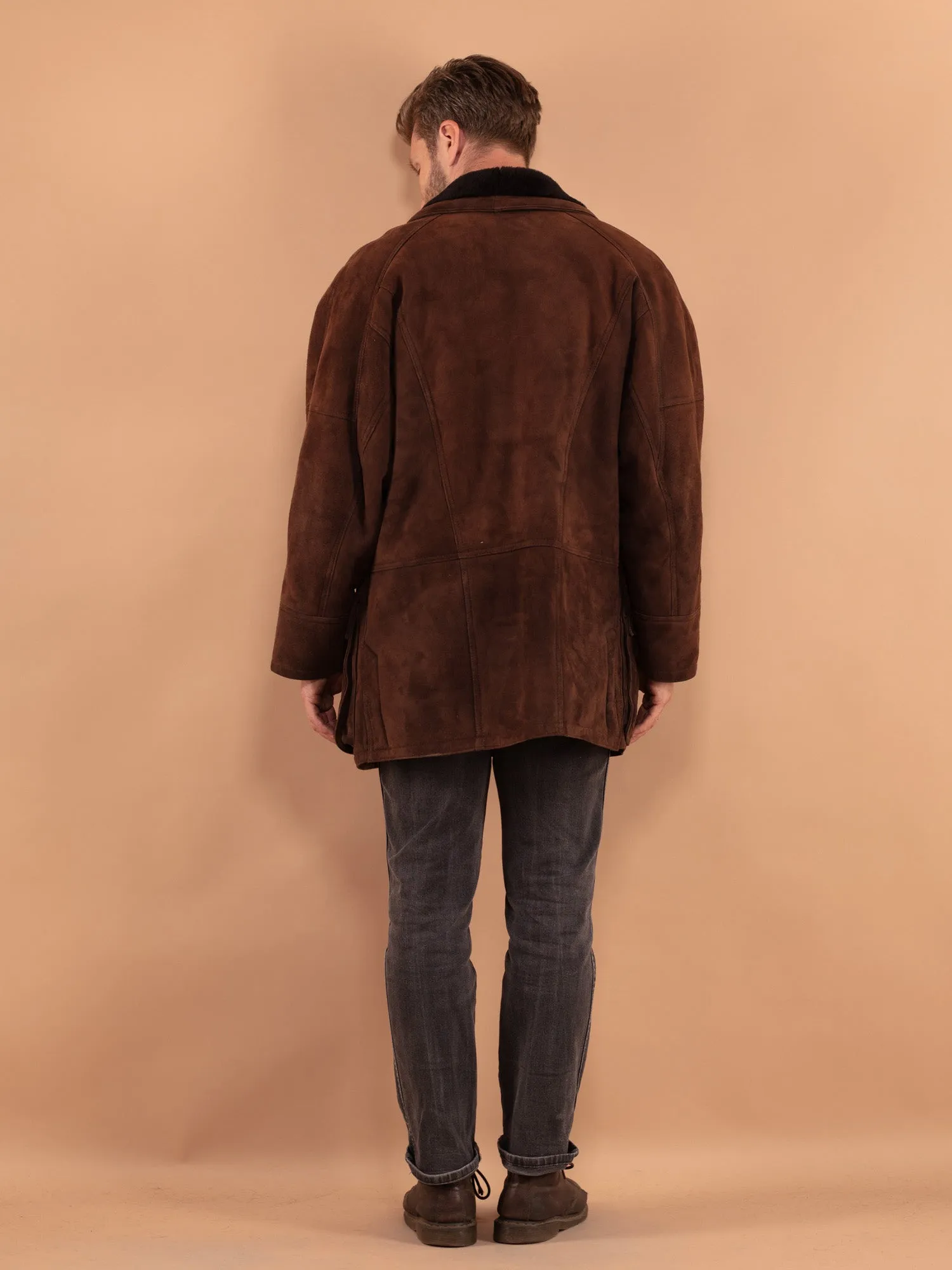 Vintage 90's Men Sheepskin Coat in Brown