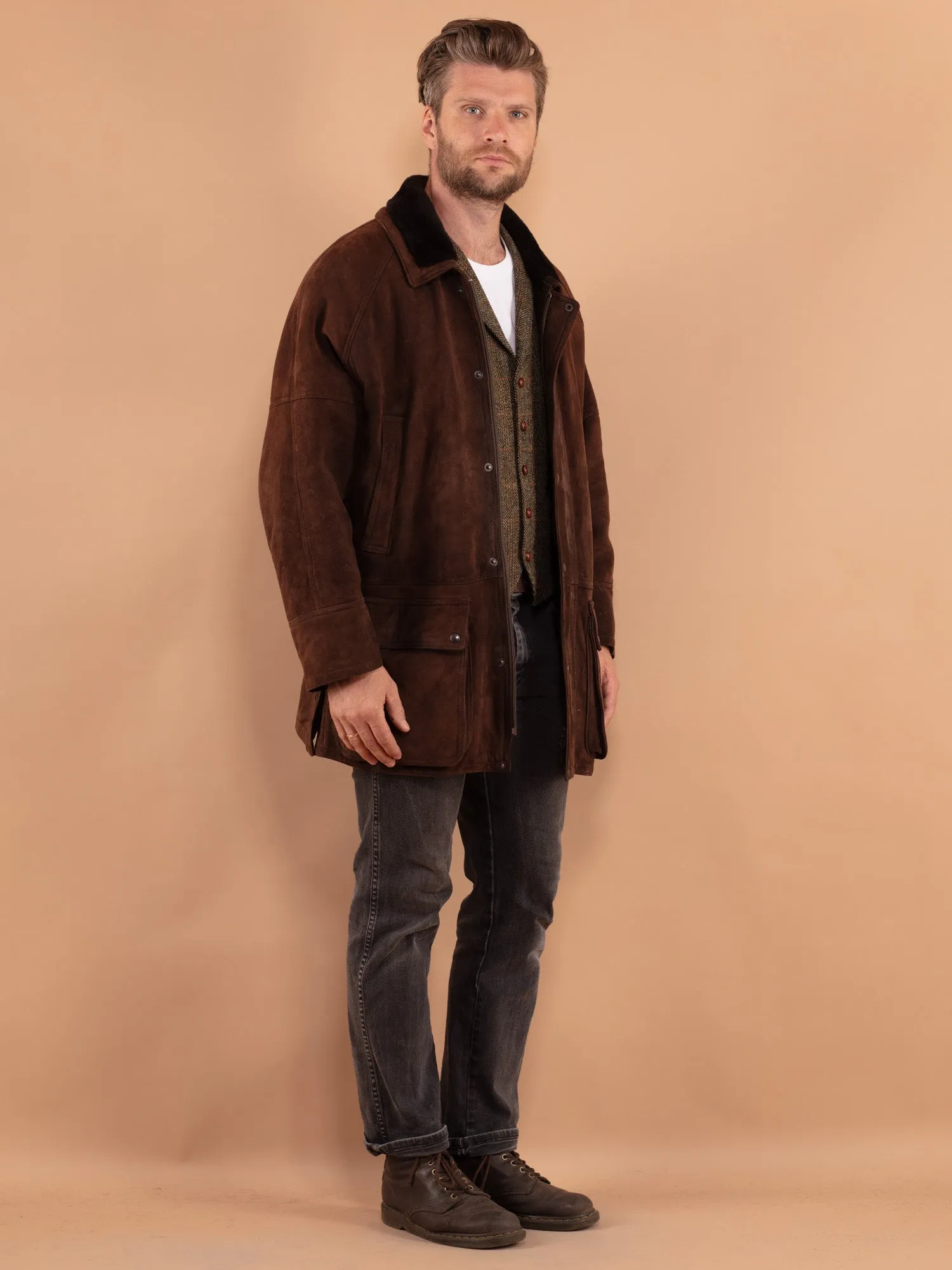 Vintage 90's Men Sheepskin Coat in Brown